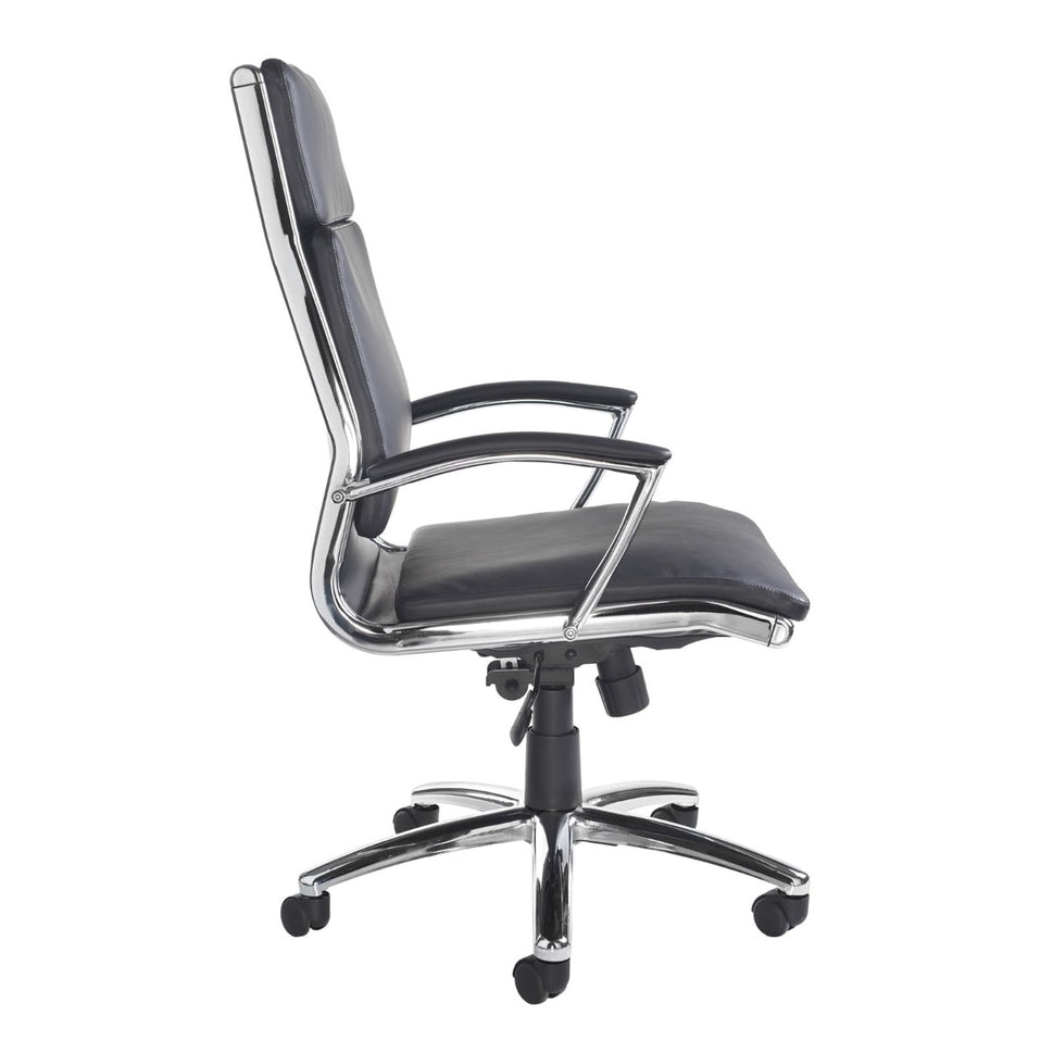 Florence high back executive chair -  black faux leather with fixed arms