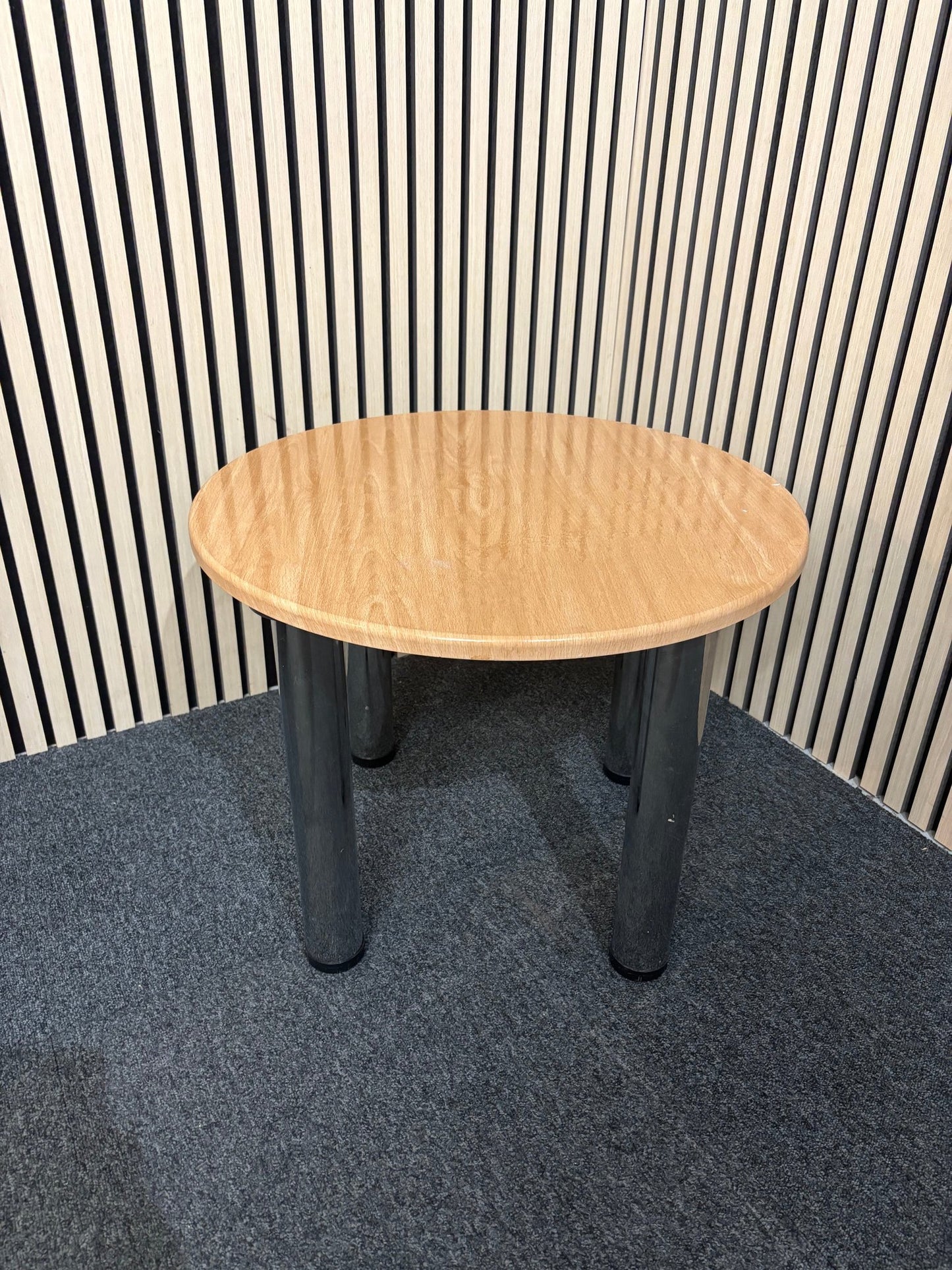 LIQUIDATED beech laminate coffee table with chrome screw in  legs for easy storage