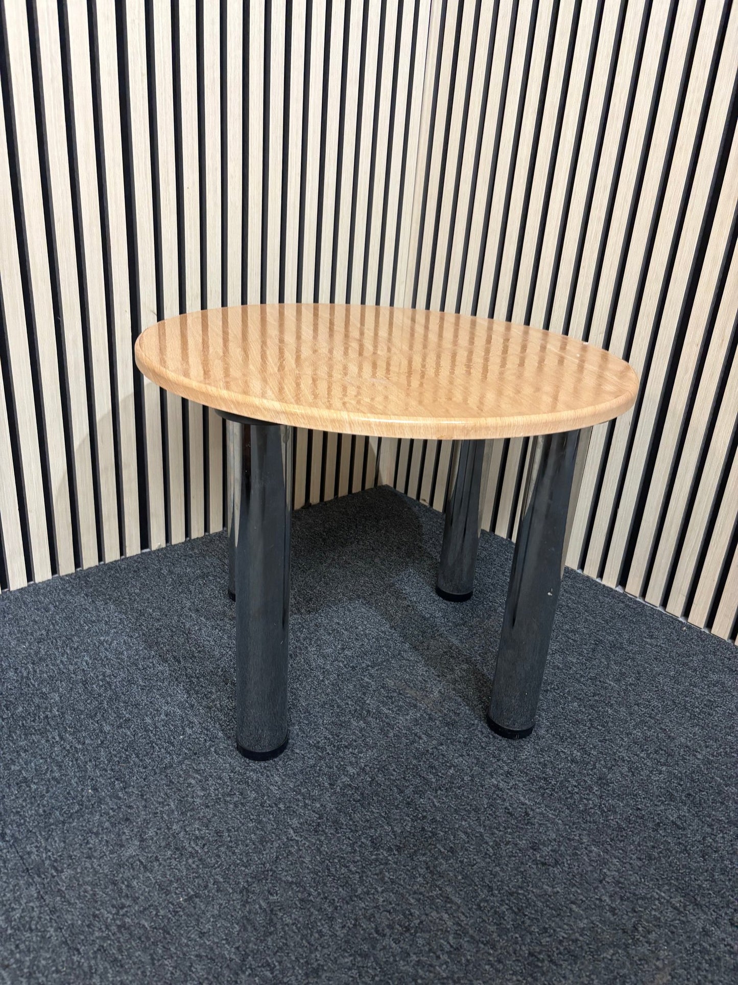LIQUIDATED beech laminate coffee table with chrome screw in  legs for easy storage