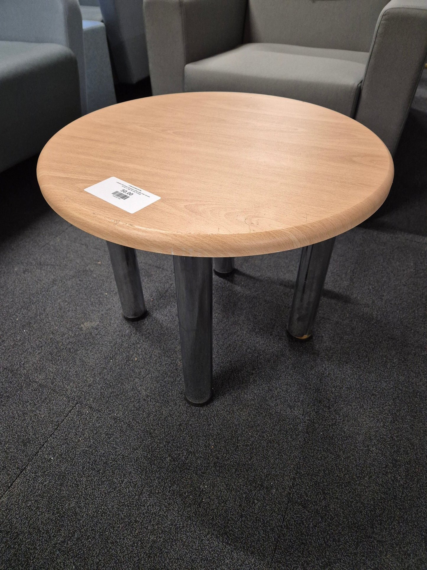 LIQUIDATED beech laminate coffee table with chrome screw in  legs for easy storage