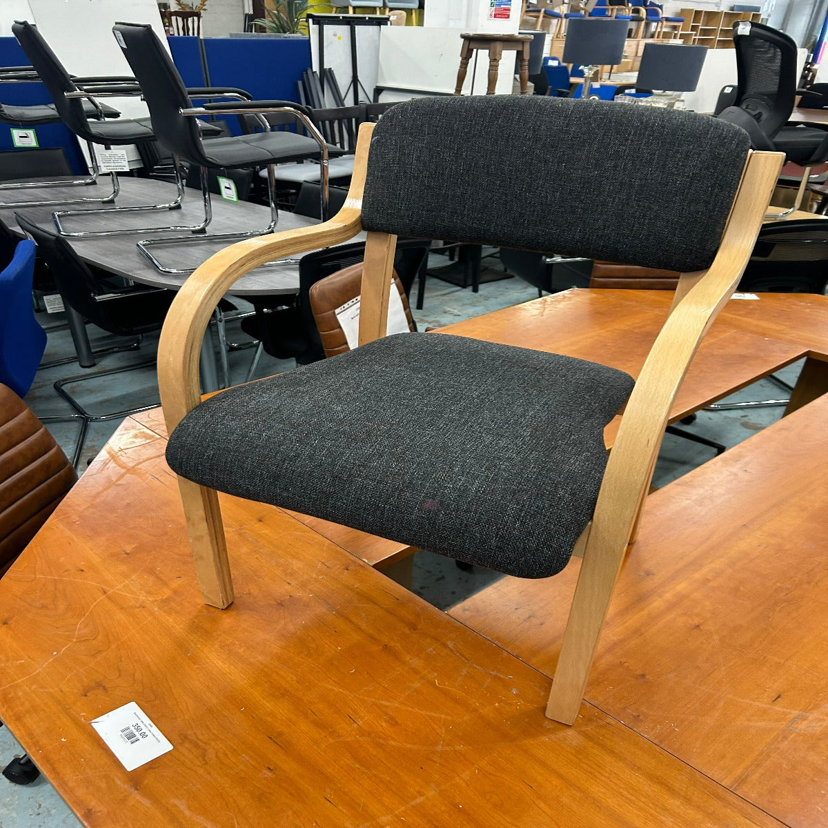 Prague wooden conference chair with double arms - charcoal or blue