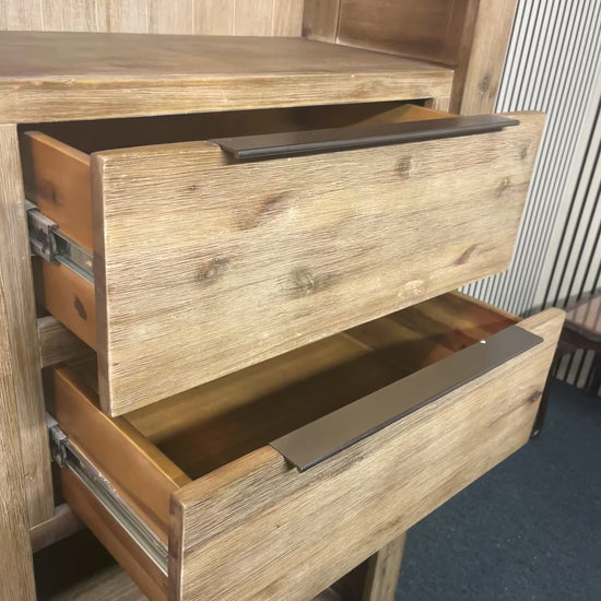 Tall grained oak 2 drawer 4 shelf unit 2325