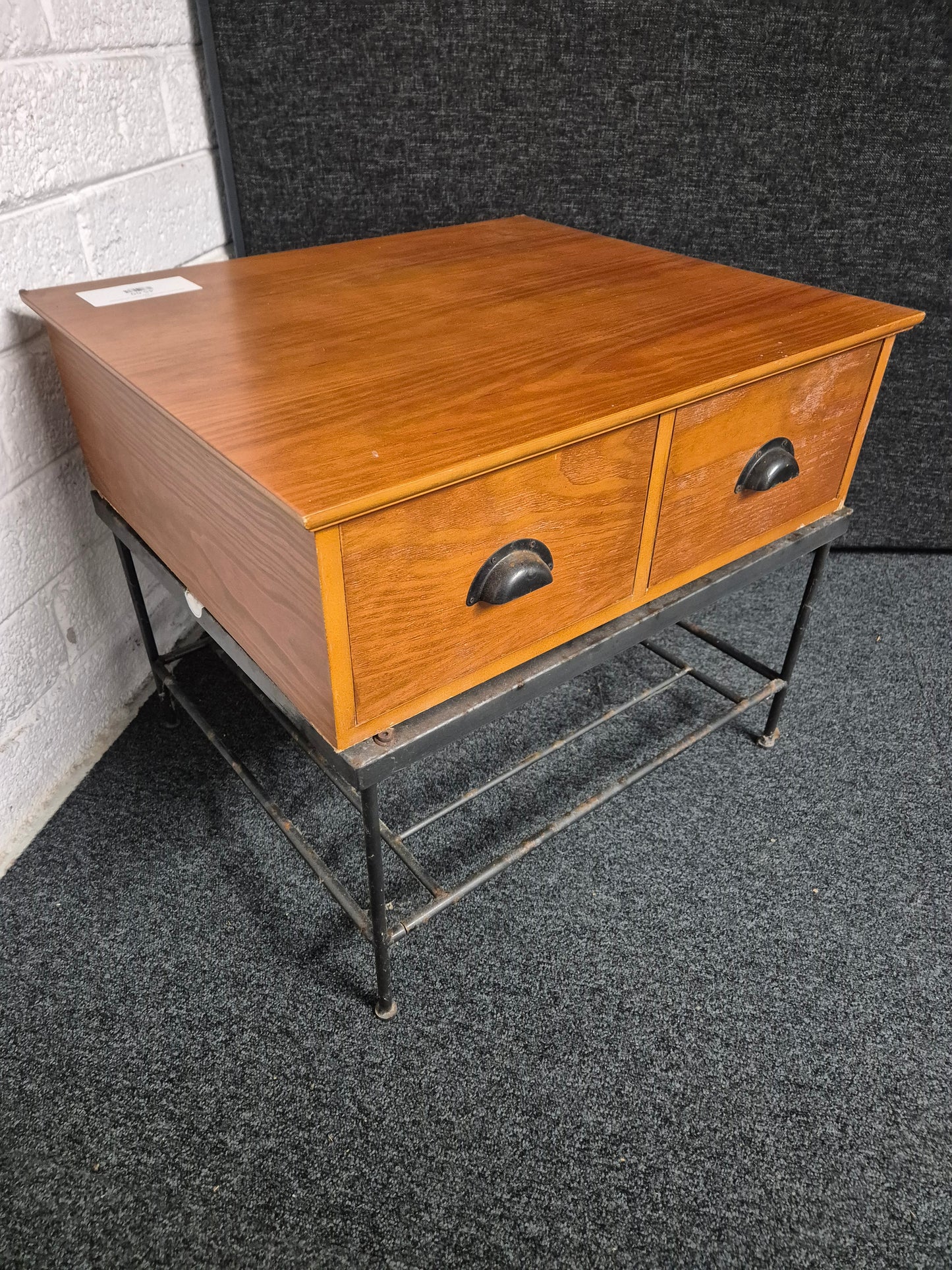Pine laminate coffee table with 4 drawers and metal base 3125