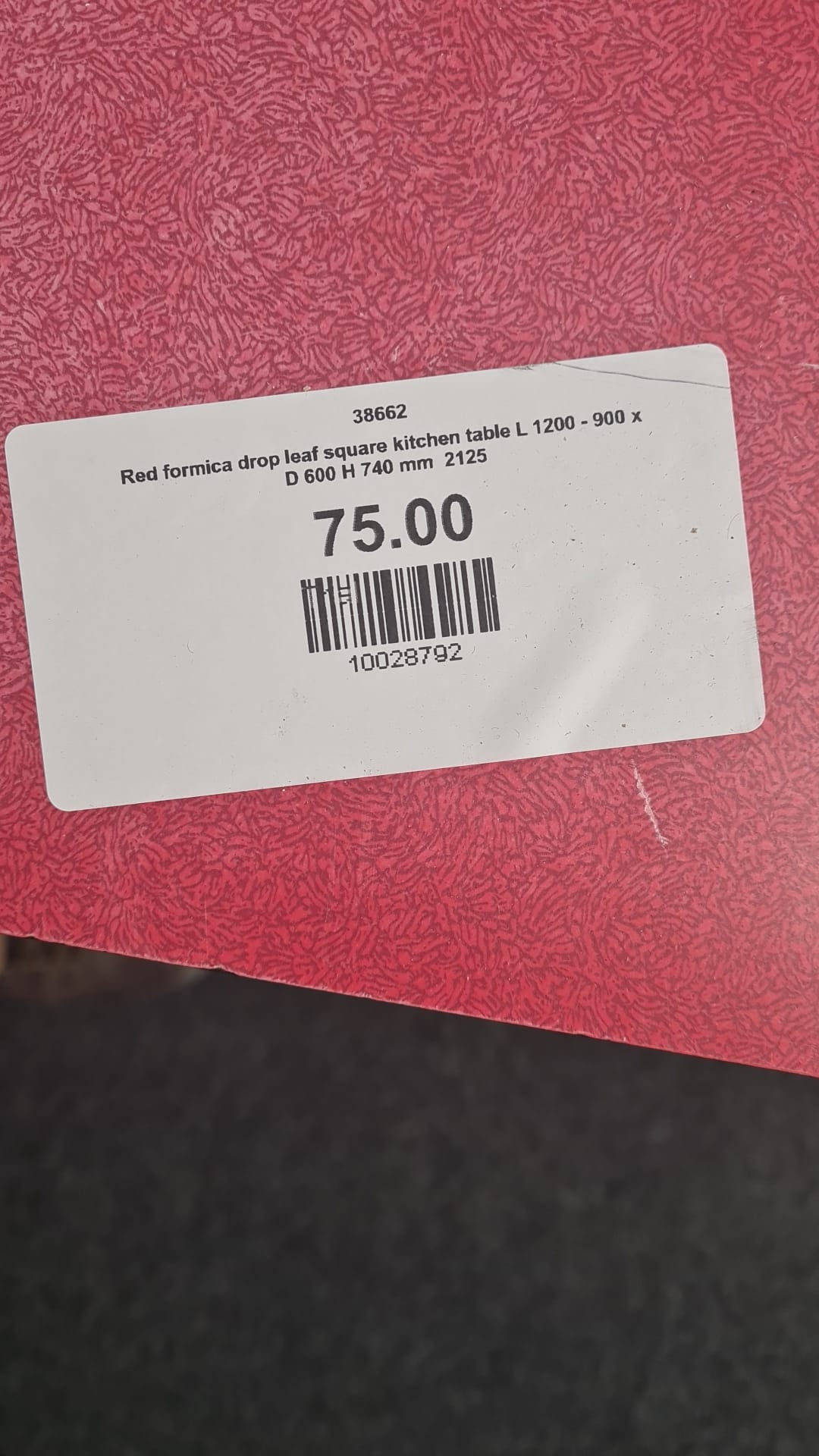 Red formica drop leaf square kitchen table L 1200 - 900 x D 600 H 740 mm  2125