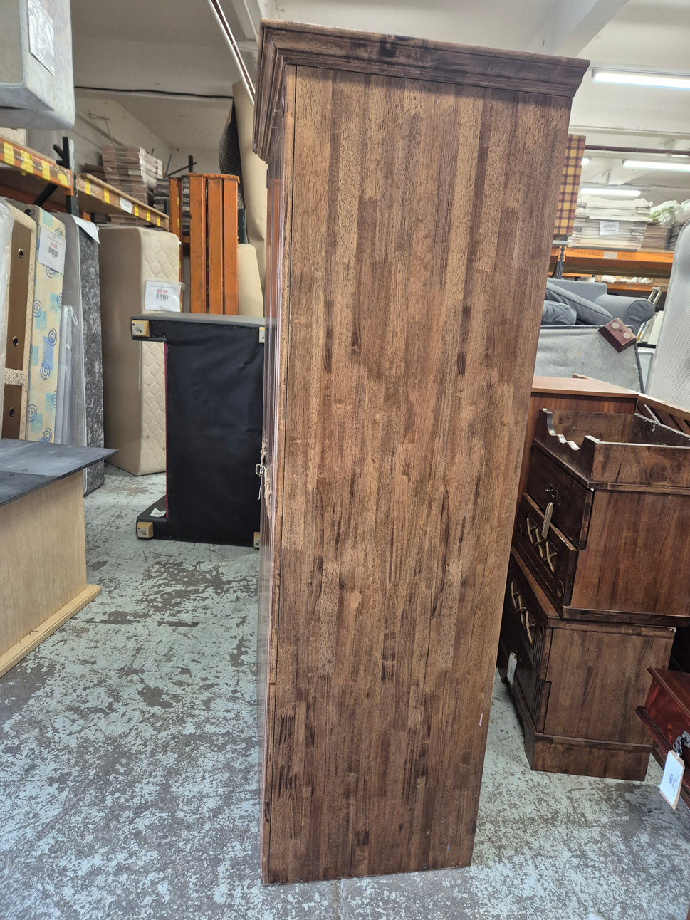 Tall solid dark wood stained wardrobe h 2000 d 640 w 1050 2125