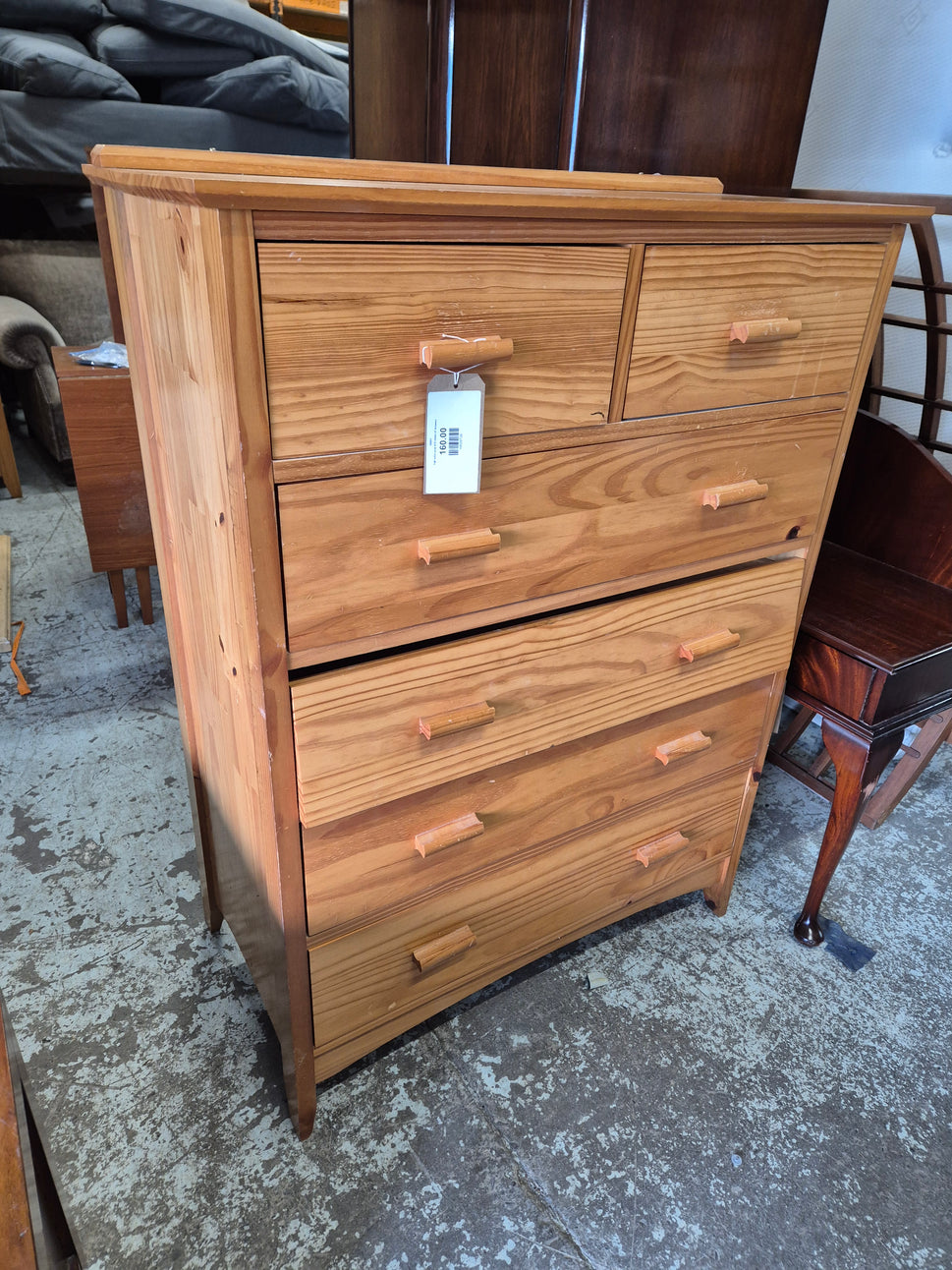 Tall solid pine 4+2 chest of drawers 