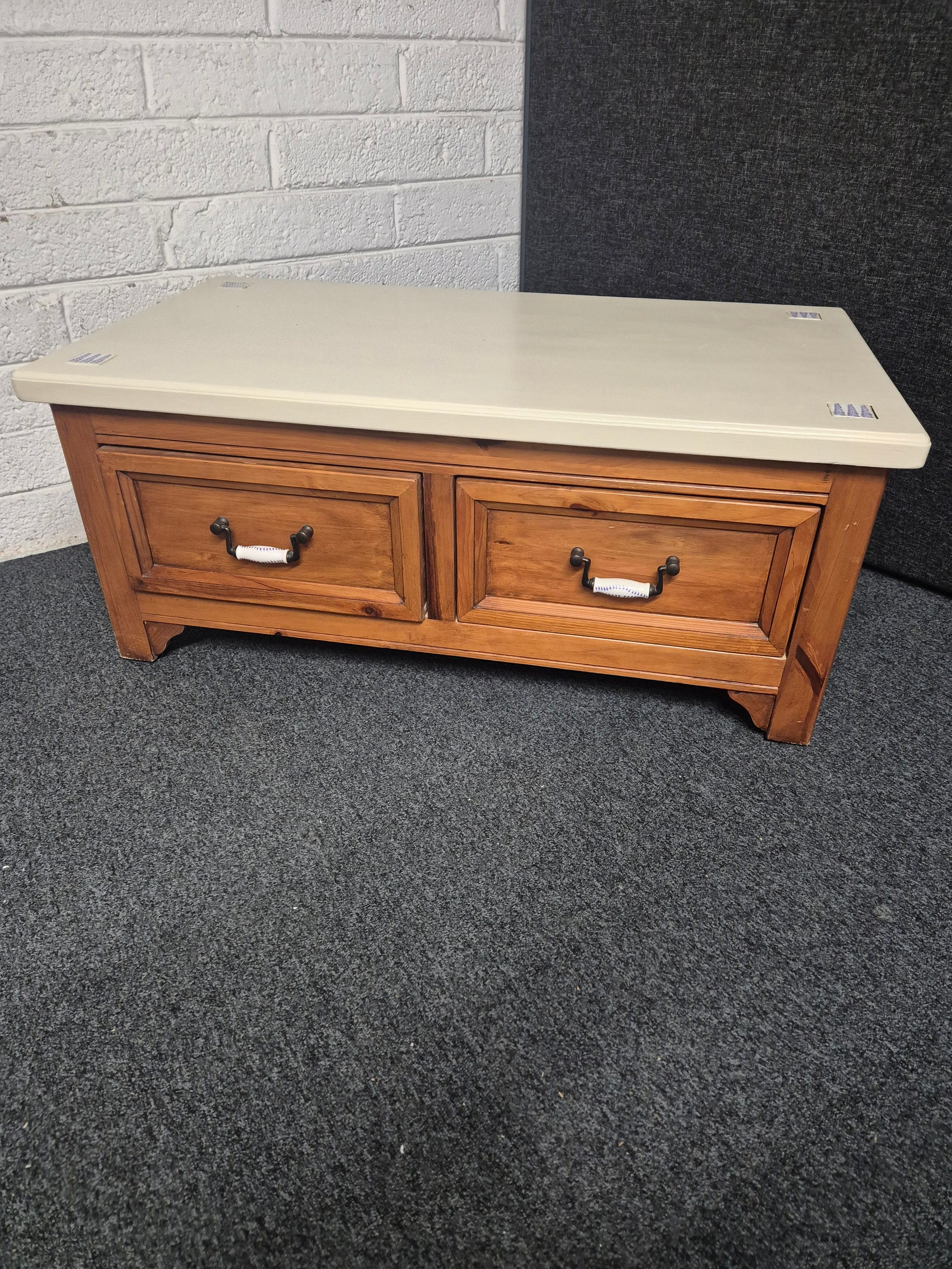 Solid pine rectangular white painted tiled top coffee table with drawers  (H 560 x W  450 x D 450 mm) 3125