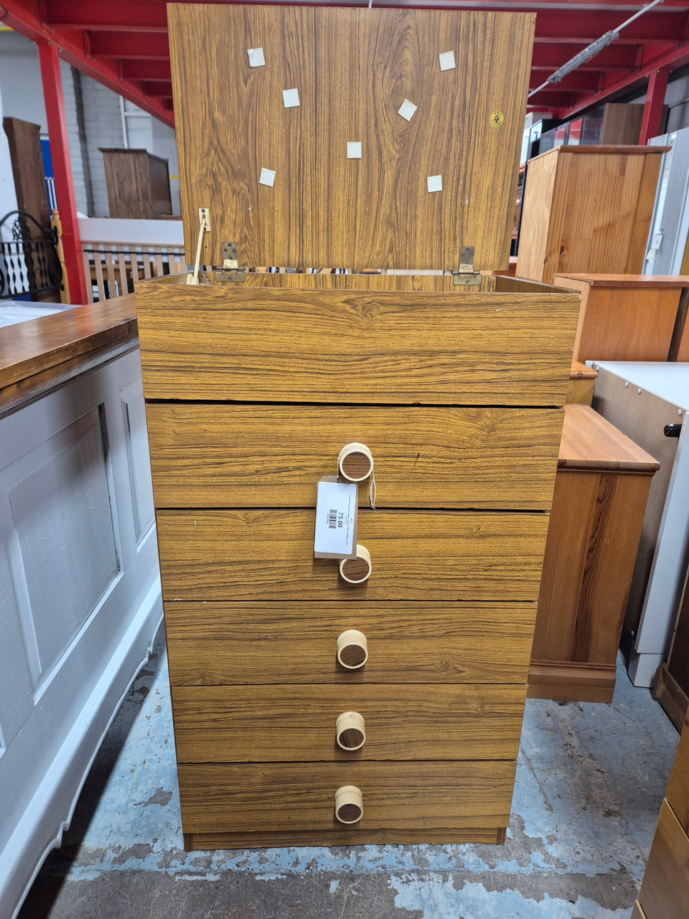 Teak laminate tall 5 drawer chest H 1000 x W 600 x D 420 mm 3125
