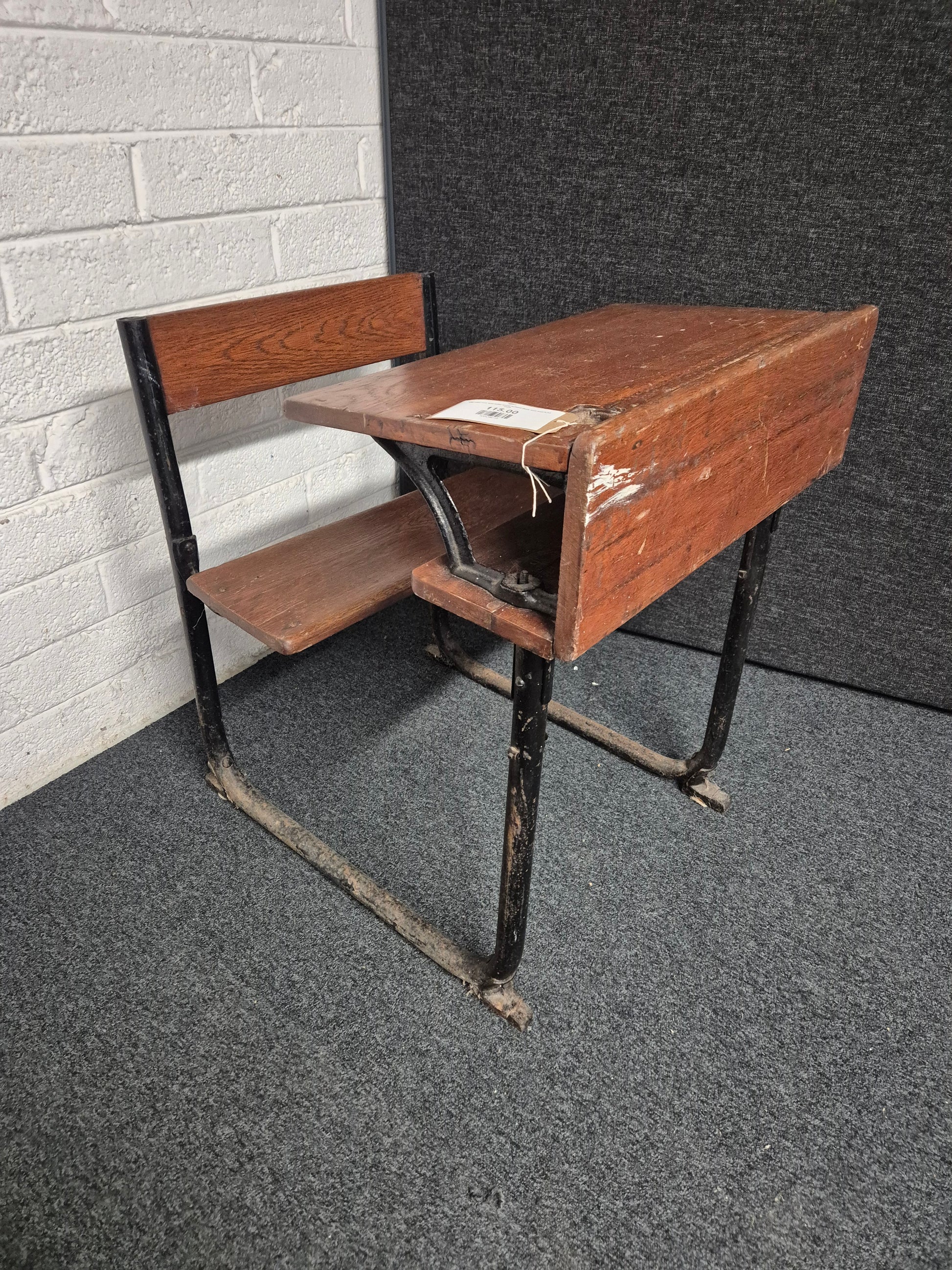 Old cast iron and solid wood school desk and seat%A0 3125