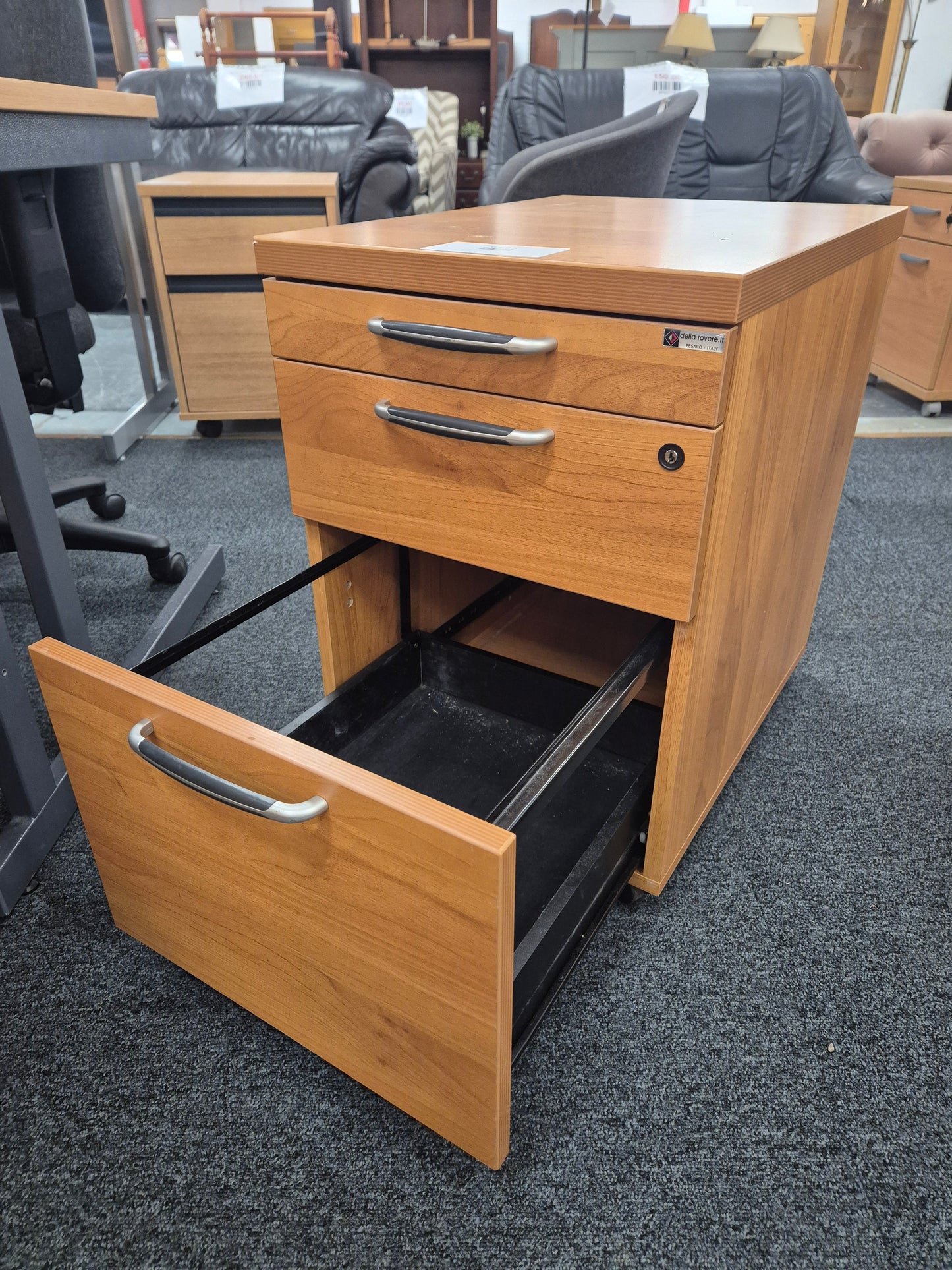 Cherry under desk mobile pedestal