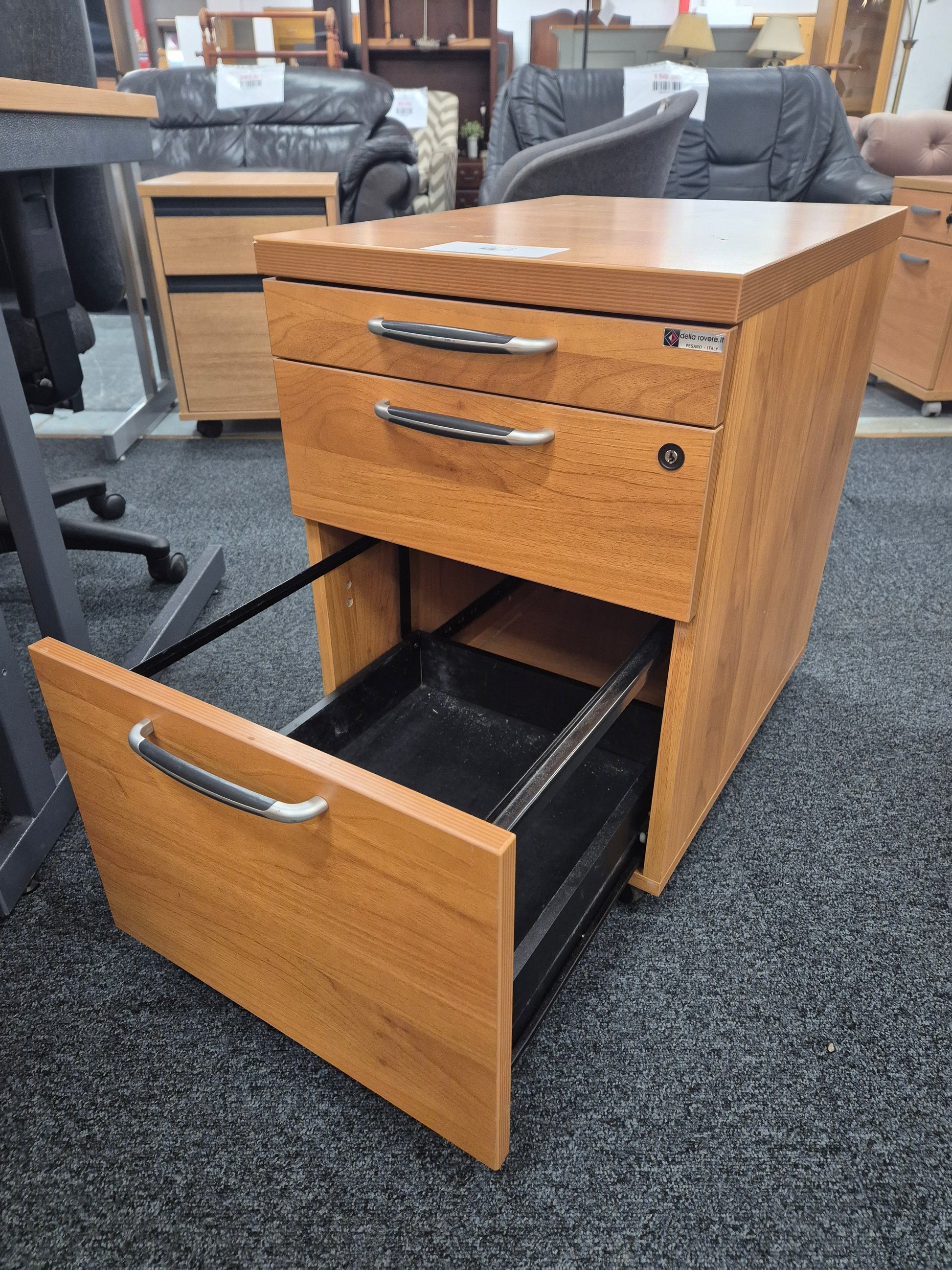 Cherry under desk mobile pedestal