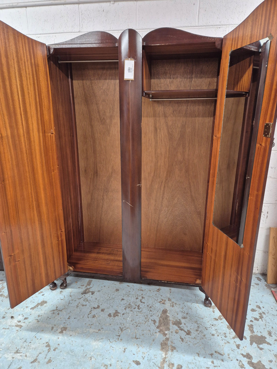Tall mahogany stained bow fronted 2 door wardrobe 