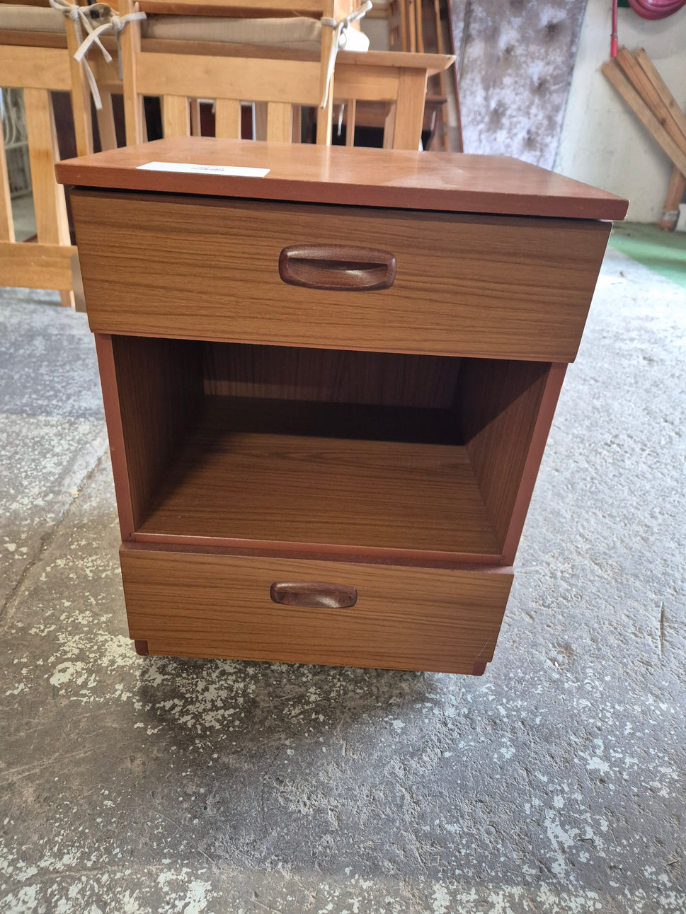 Solid wood 2 drawer bedside locker with shelf