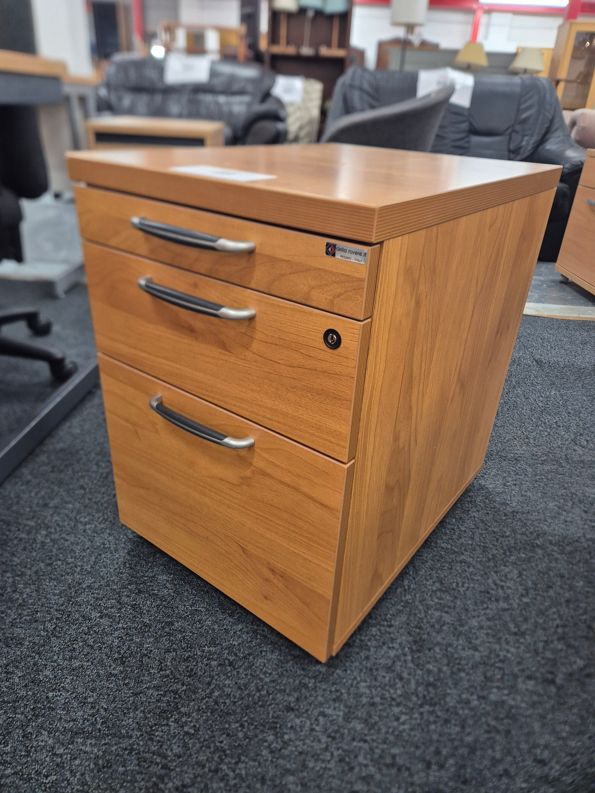 Cherry under desk mobile pedestal
