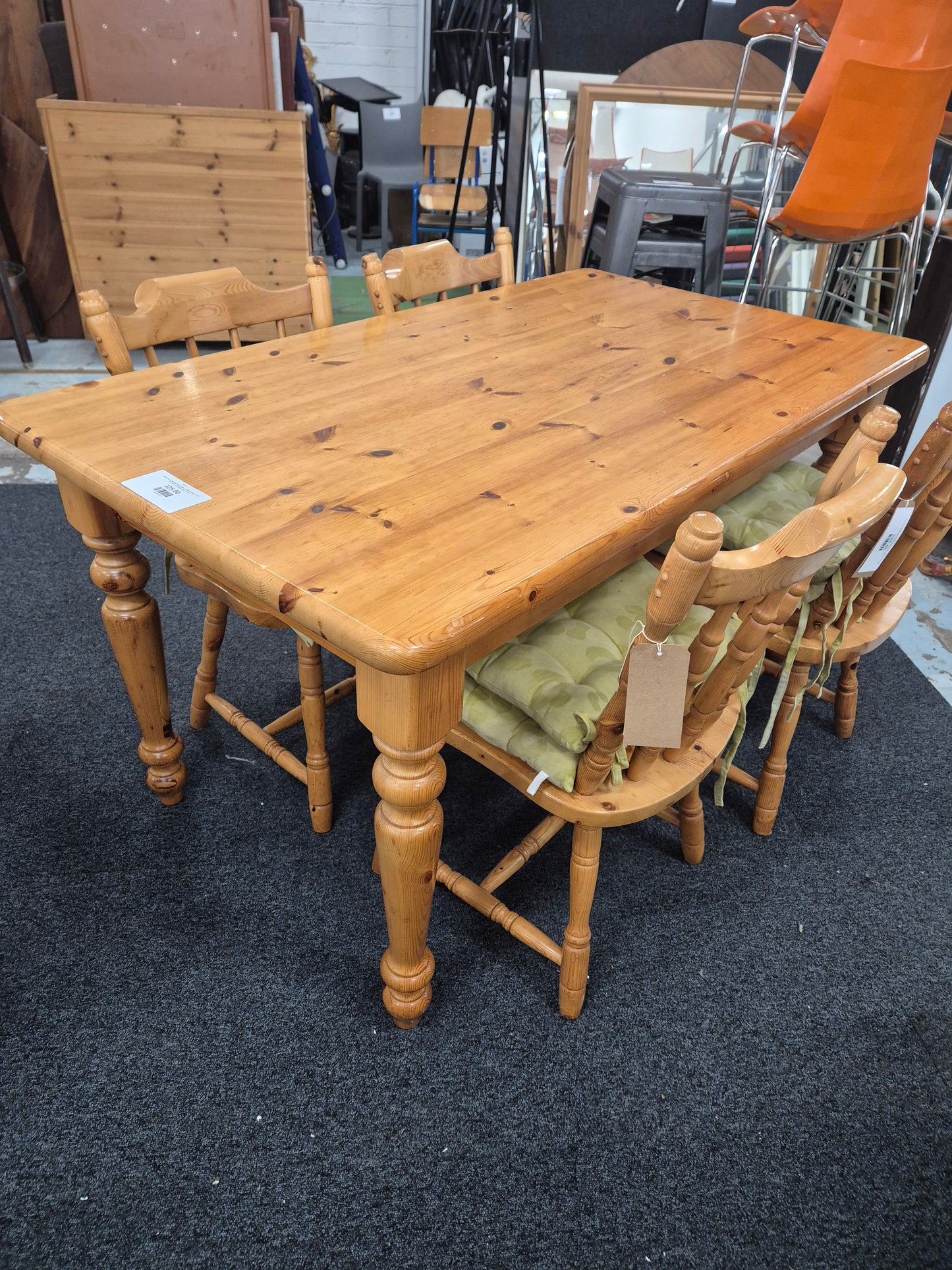 Solid pine farmhouse dining table L 1400 x W 800 x H 750 mm with 4 matching chairs  2125