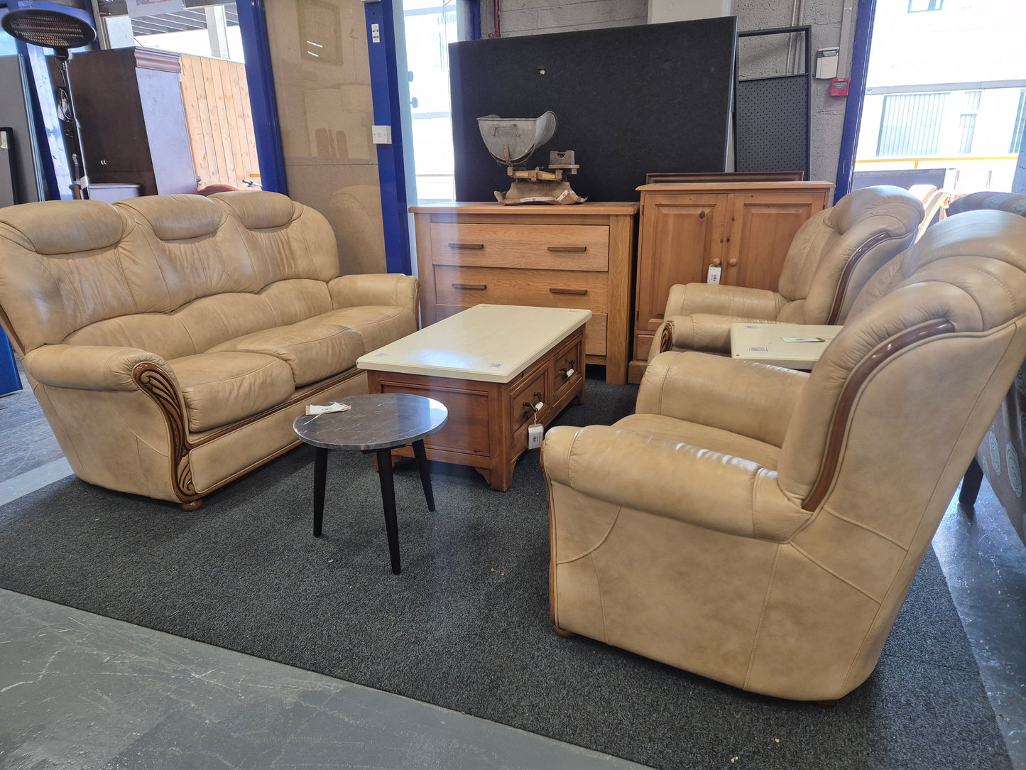 3+1+1 Real Cream Leather suite with Dutch oak frame 1225