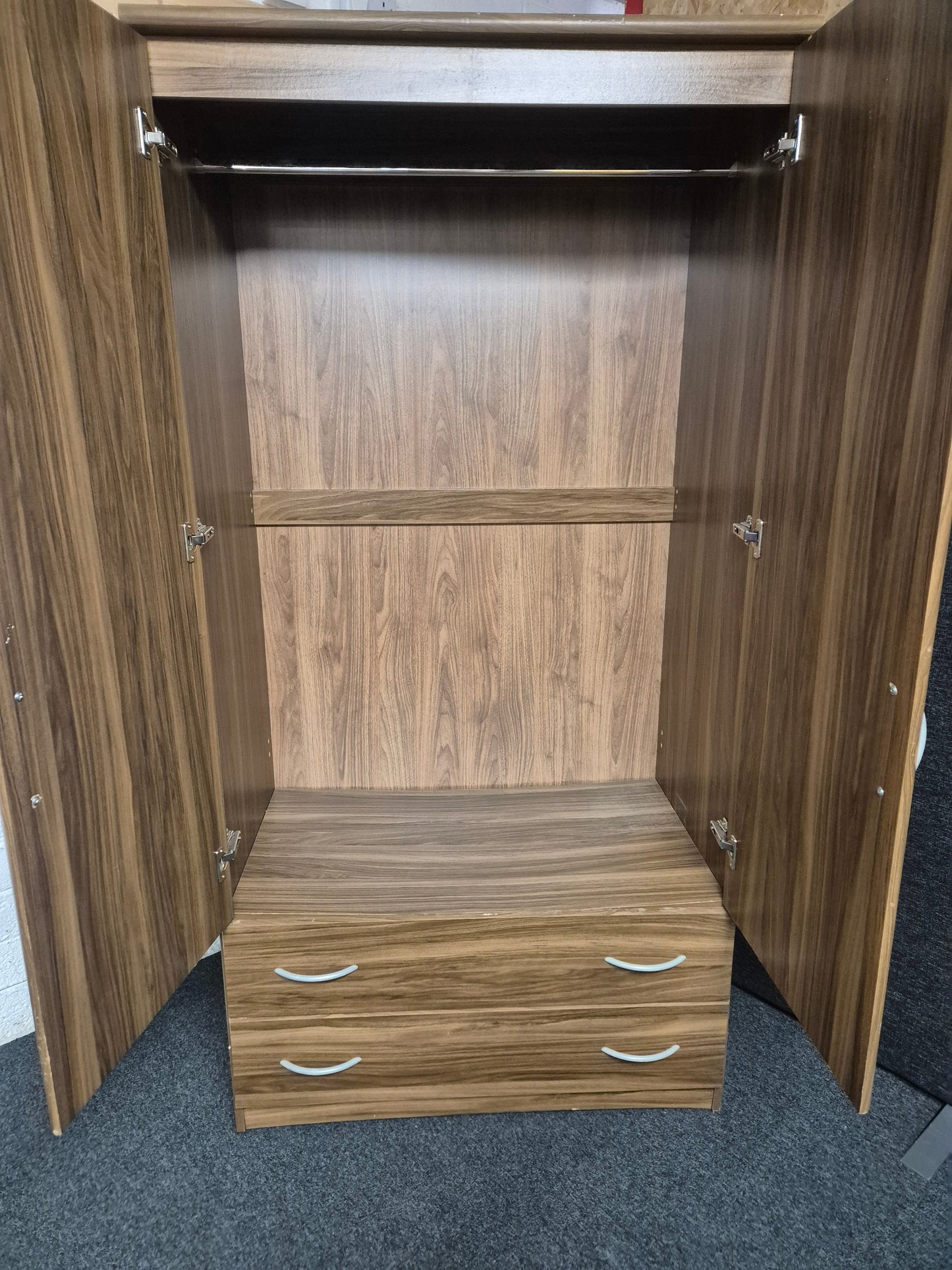 Tall 2 door 2 drawer walnut laminate wardrobe (H 1840 xW 620 x D 530 mm) 1225