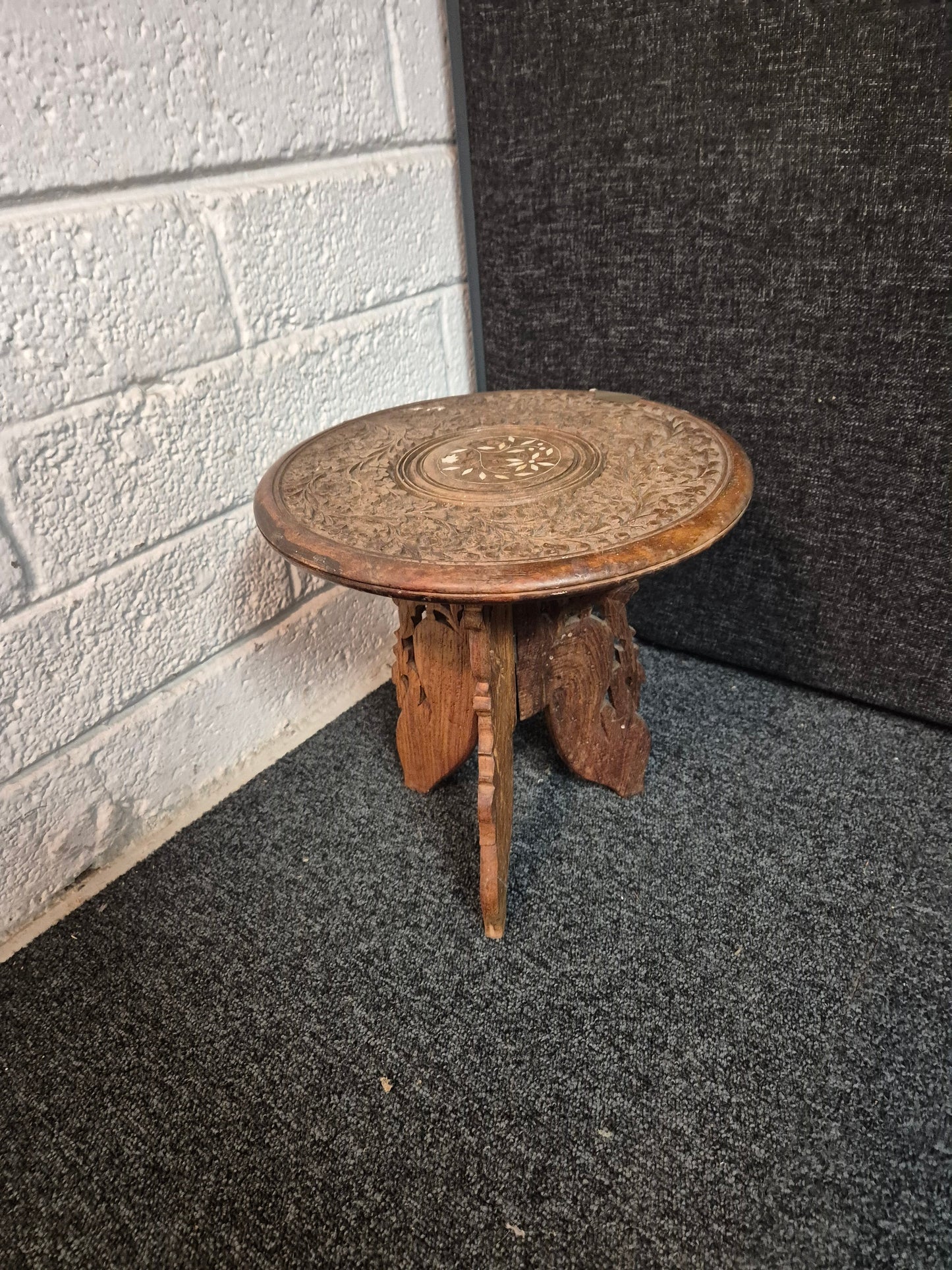 Ornate wooden circular small side table 1225