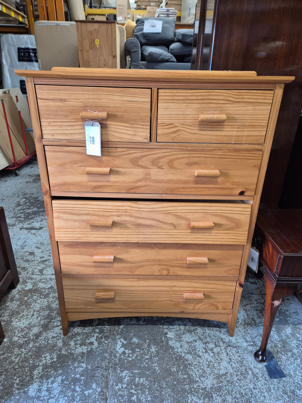 Tall solid pine 4+2 chest of drawers 