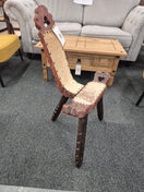 Switch Ornate pine stained stool with calf skin seat 2125 2 image