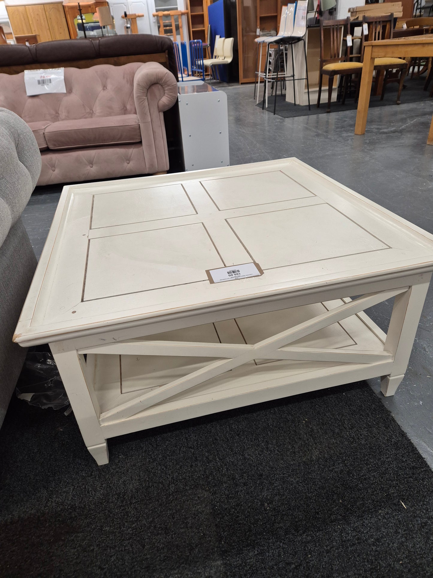 Large white stained solid wood square Laura Ashley low coffee table 3125