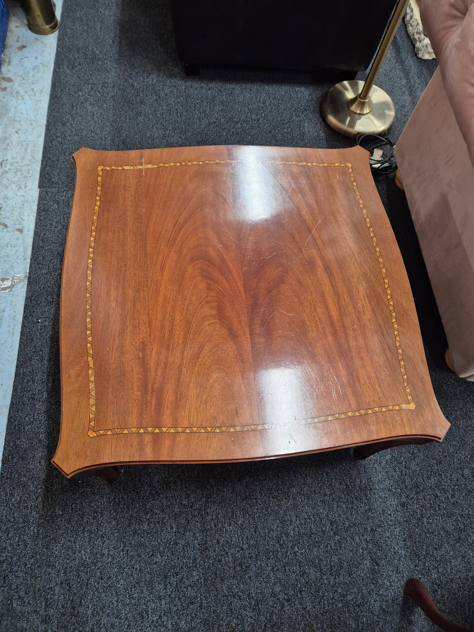 Low mahogany rectangular inlaid occasional table 