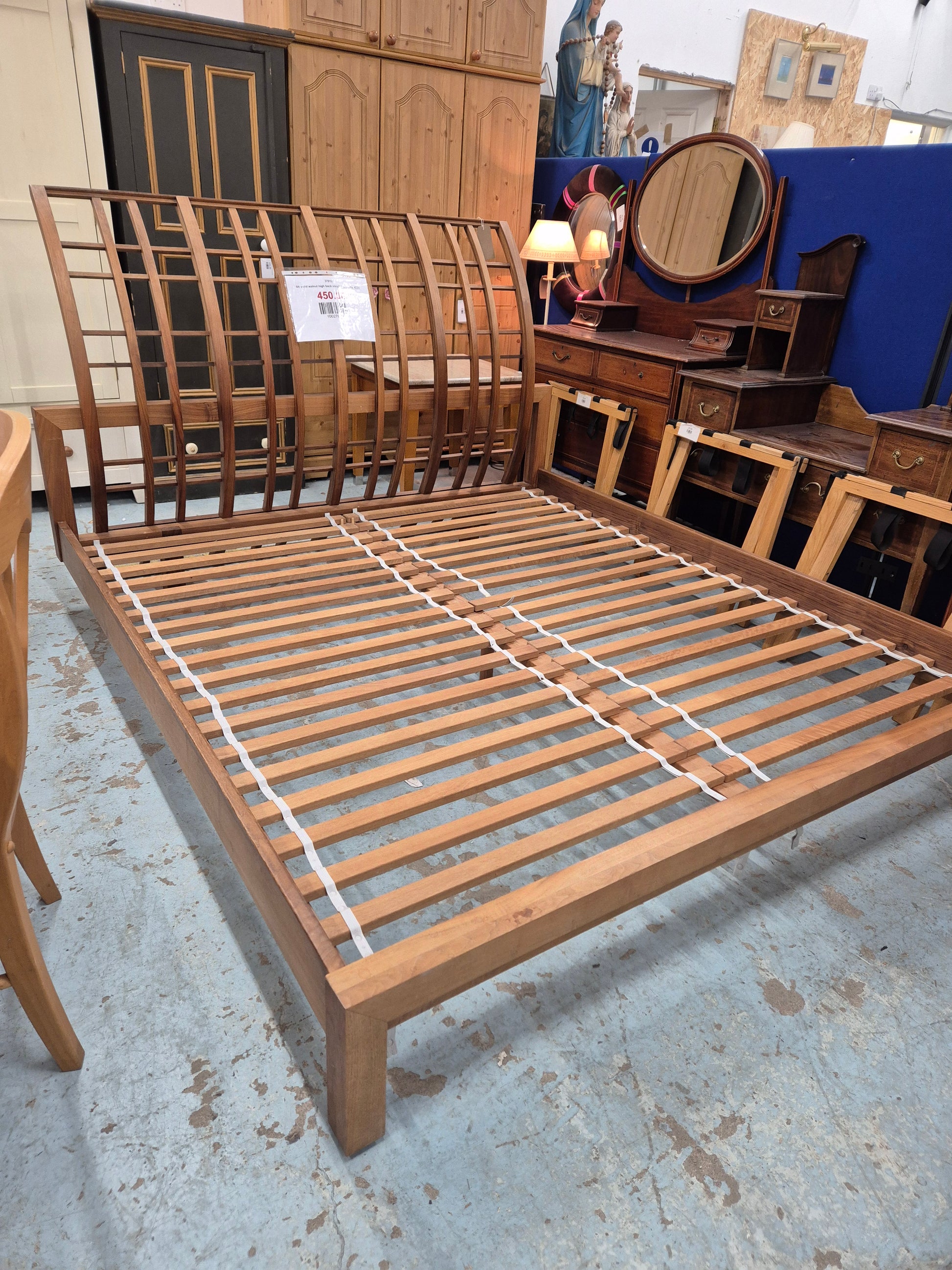 6ft solid walnut high back sleigh bed frame 4224
