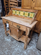 Switch Pitch pine wash stand with green and yellow tiled splashback and drawers H 970 x W 960 x  D 420 mm 2125 3 image