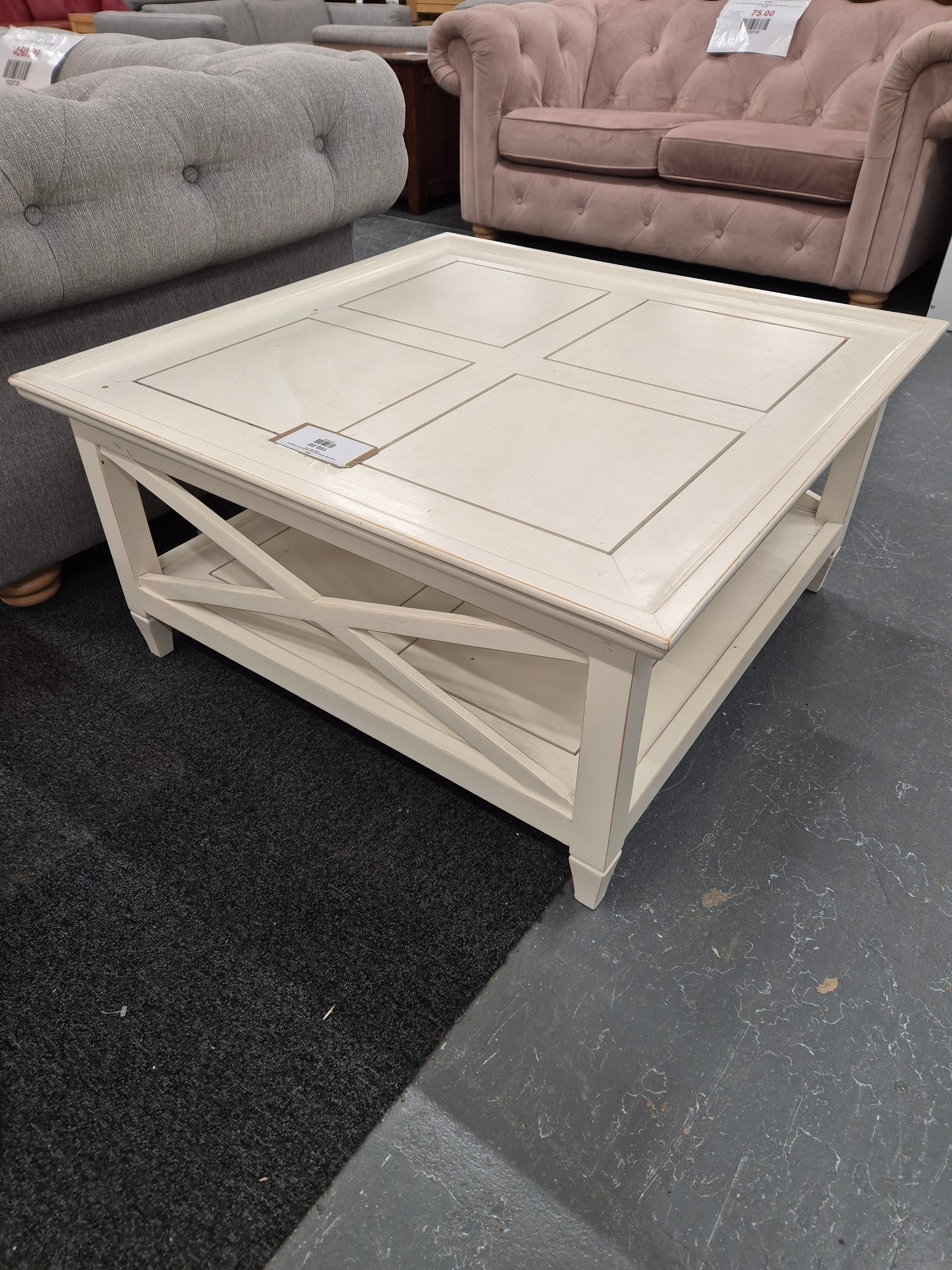 Large white stained solid wood square Laura Ashley low coffee table 3125