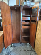 Switch Tall mahogany stained 2 door gentlemans wardrobe with internal shelves 3 image