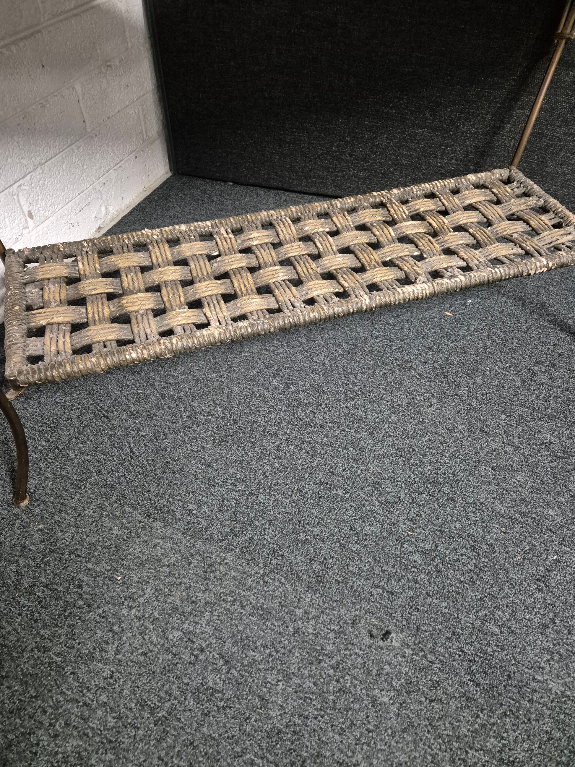 Large stained wood laminate and rattan console table ( H780 x W 1300 x D 520 mm) 3125