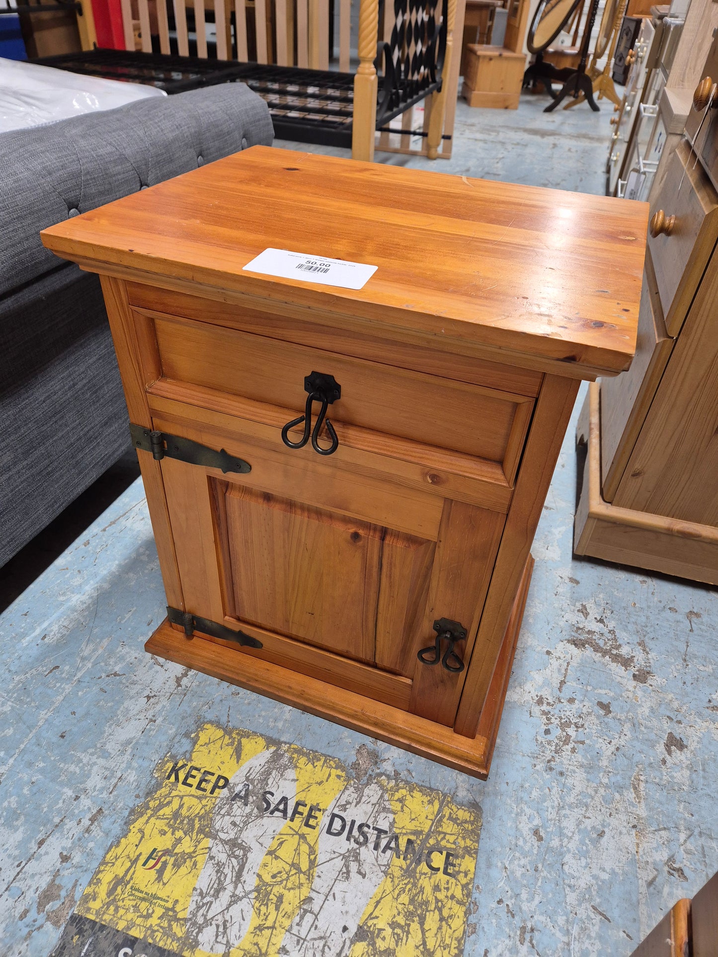 Solid pine 1 door 1 drawer bedside locker  2125