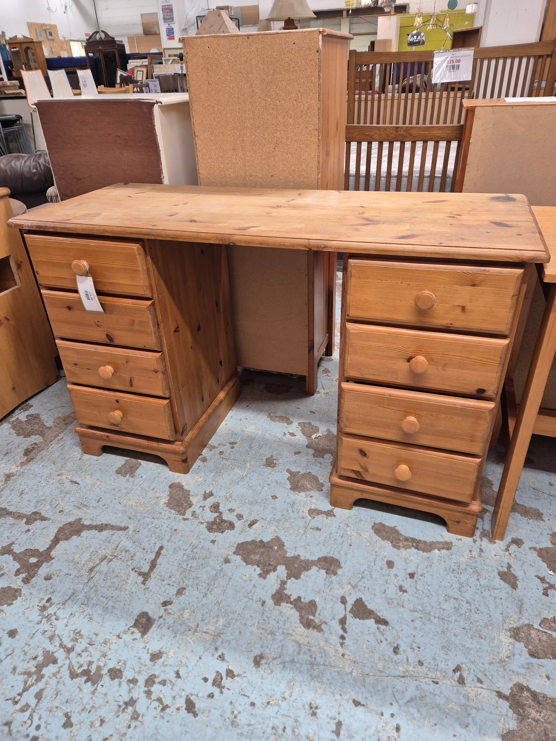 8 drawer natural pine desk, dresser H780 x W 1300 x D 530 mm  3125