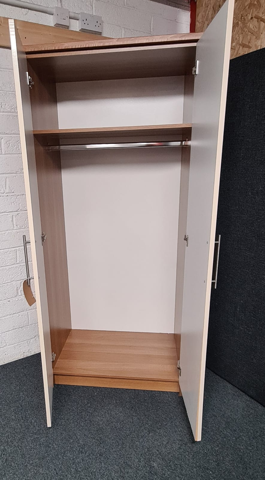 Walnut and white laminate 2 door wardrobe 1225