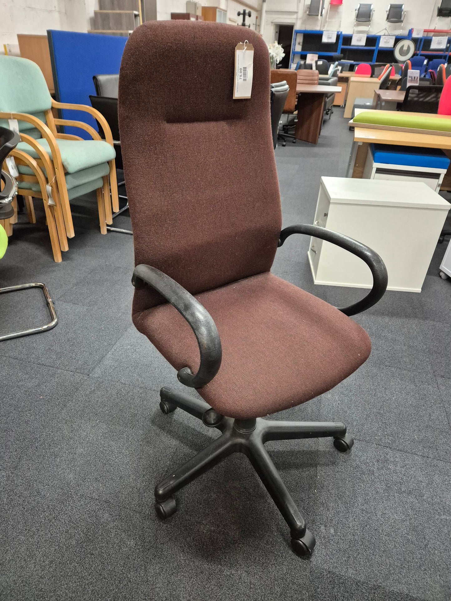 High back brown fabric exce swivel chair with loop arms
