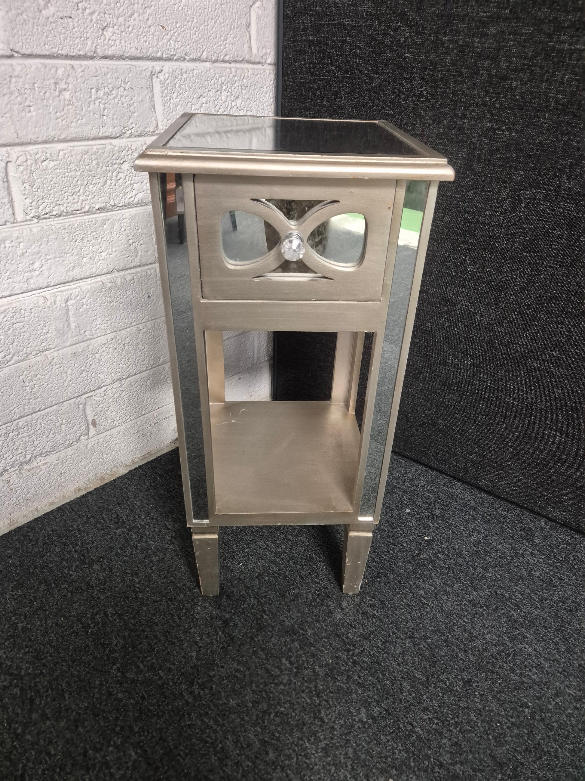 Ornate 1 drawer grey slim lamp stand 3125