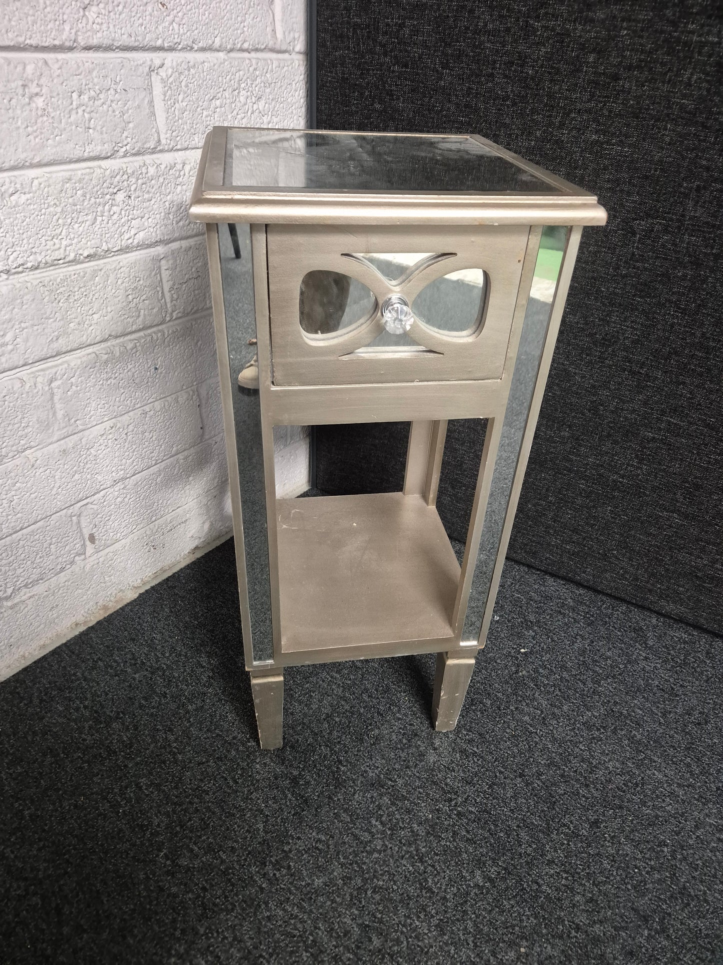 Ornate 1 drawer grey slim lamp stand 3125