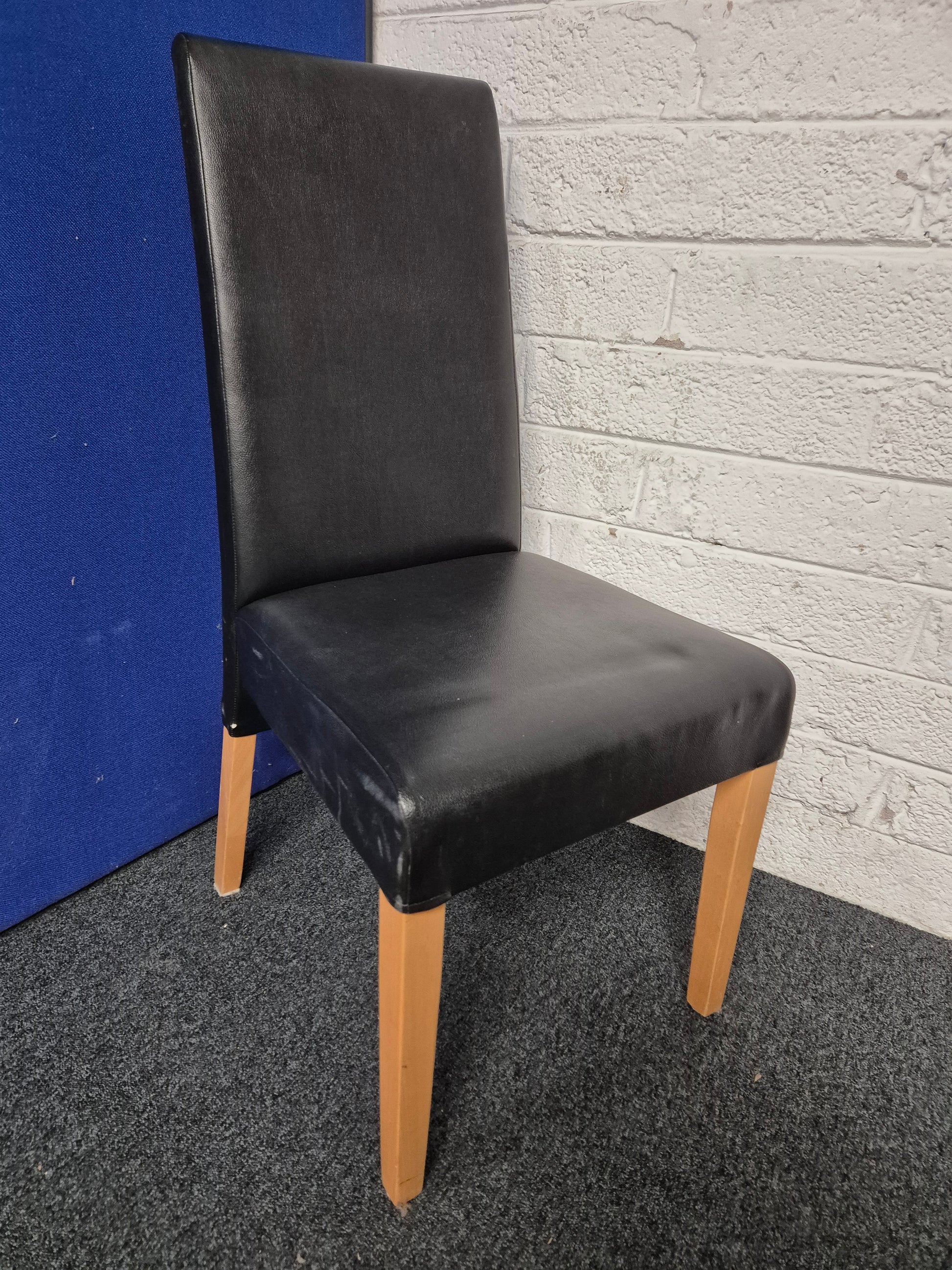 Solid Wood dining table (H 760 x W 1500 x D 900 mm) with 4 no. high back black leatherette dining chairs 3125