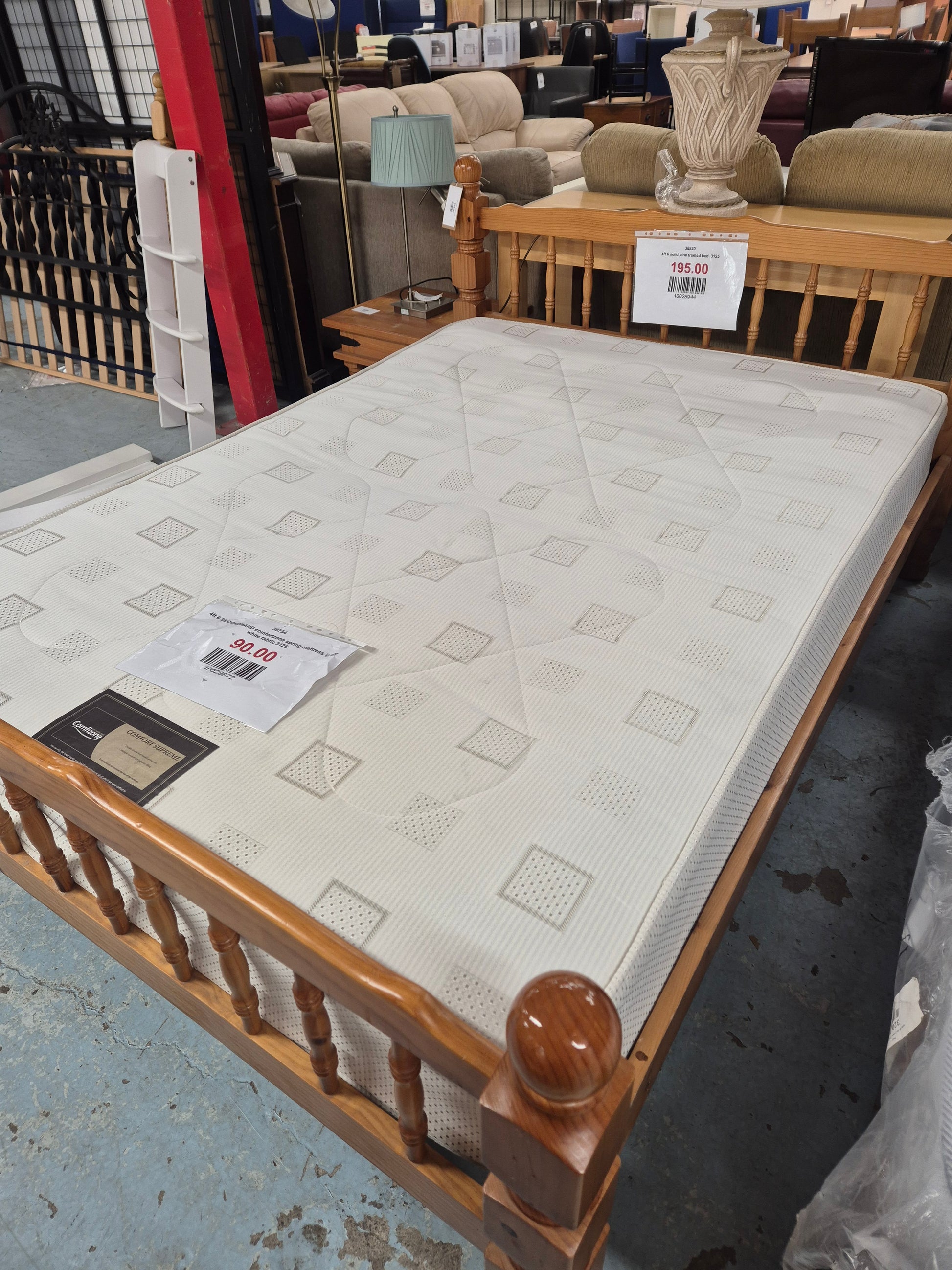 4ft 6 SECONDHAND comfortzone spring mattress in off white fabric 3125
