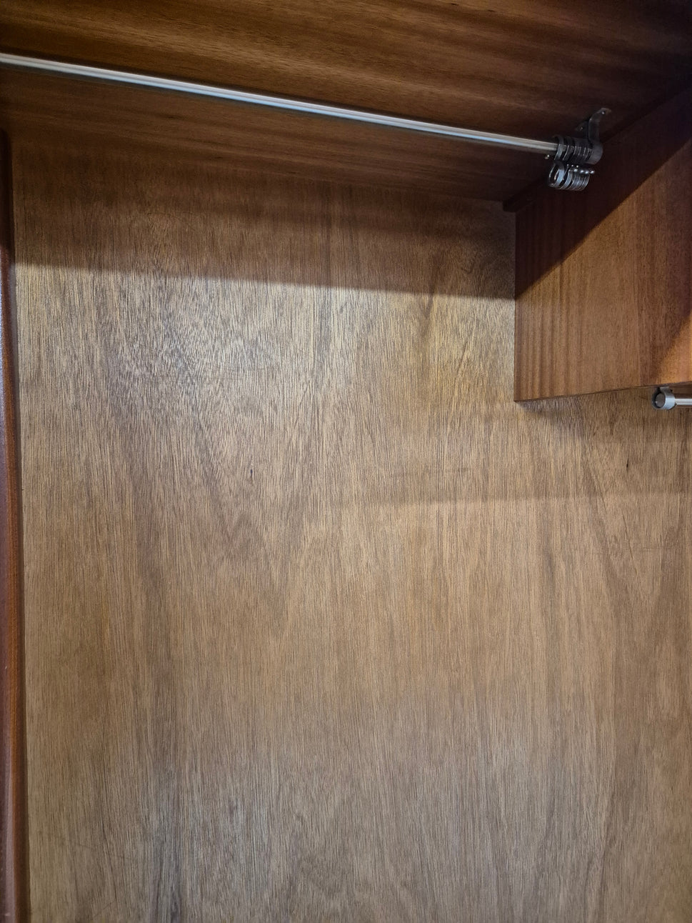 Tall mahogany stained bow fronted 2 door wardrobe 