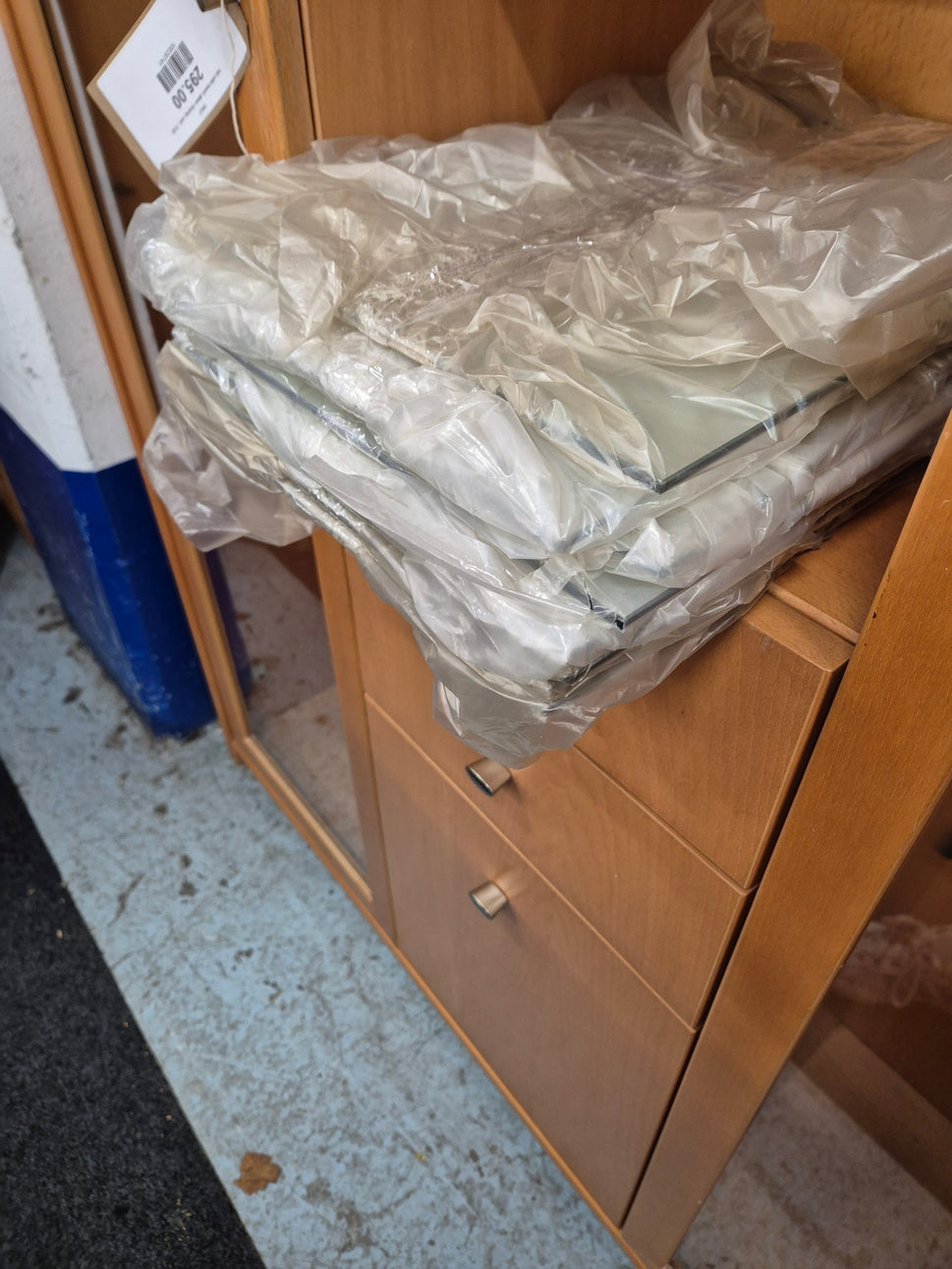 Tall solid beech glass display unit%A0 2125