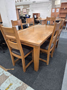 Switch Solid oak extendable dining table with 6 no. matching chairs with brown leatherette seat%A0 2125 3 image