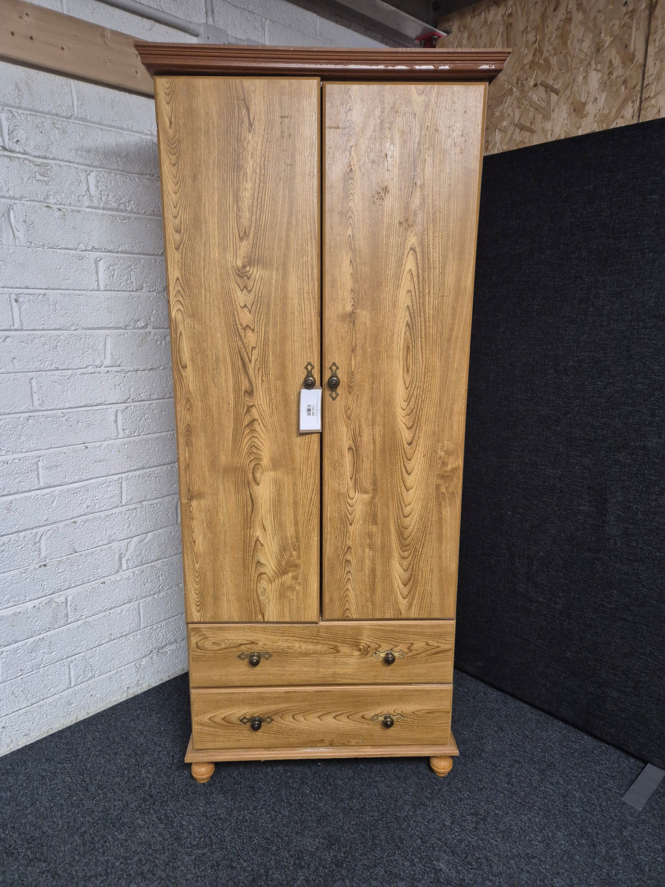 Tall 2 door 2 drawer oak laminate wardrobe (H 1900 x W 760 x D 530 mm) 1225