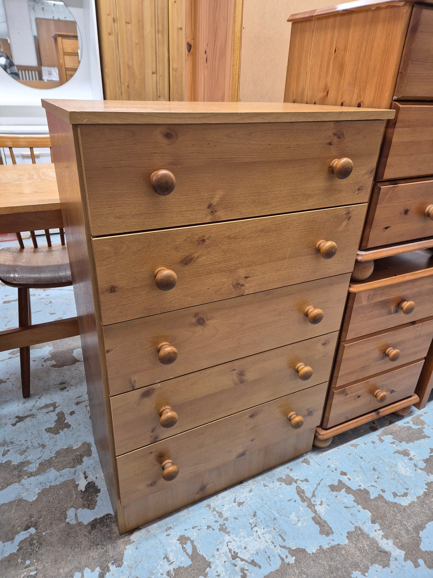 Pine laminate tall 5 drawer chest H 970 x W 610 x D 390 mm 3125