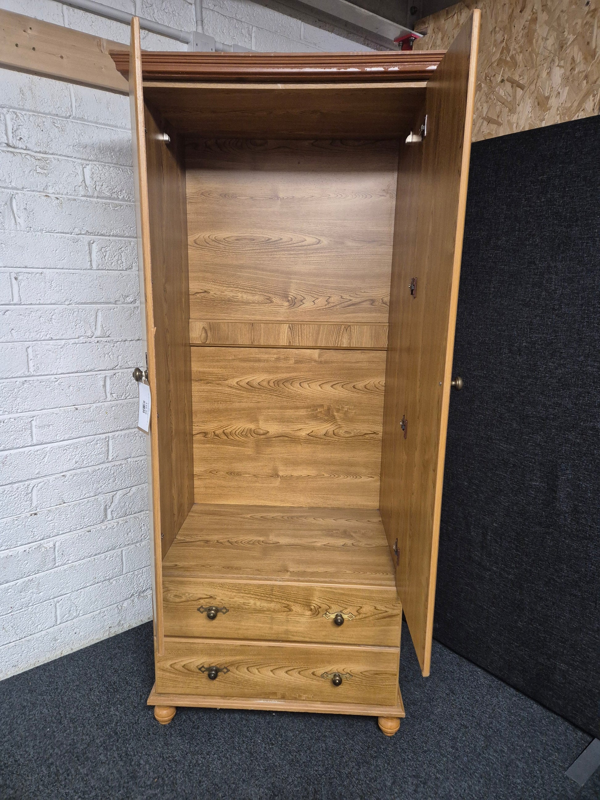 Tall 2 door 2 drawer oak laminate wardrobe (H 1900 x W 760 x D 530 mm) 1225