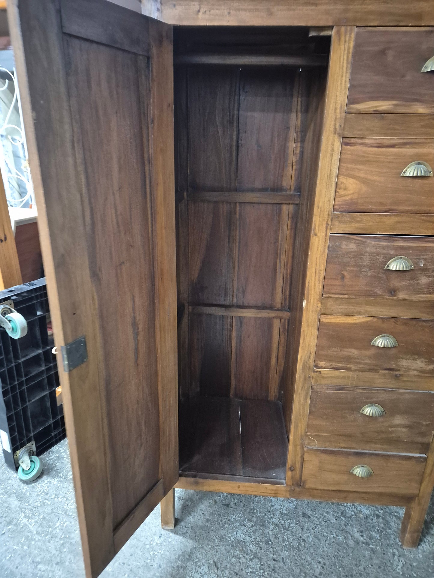 Tall solid teak stained 6 drawer 1 door wardrobe H 1700 x W 990 x D 550 mm 2125