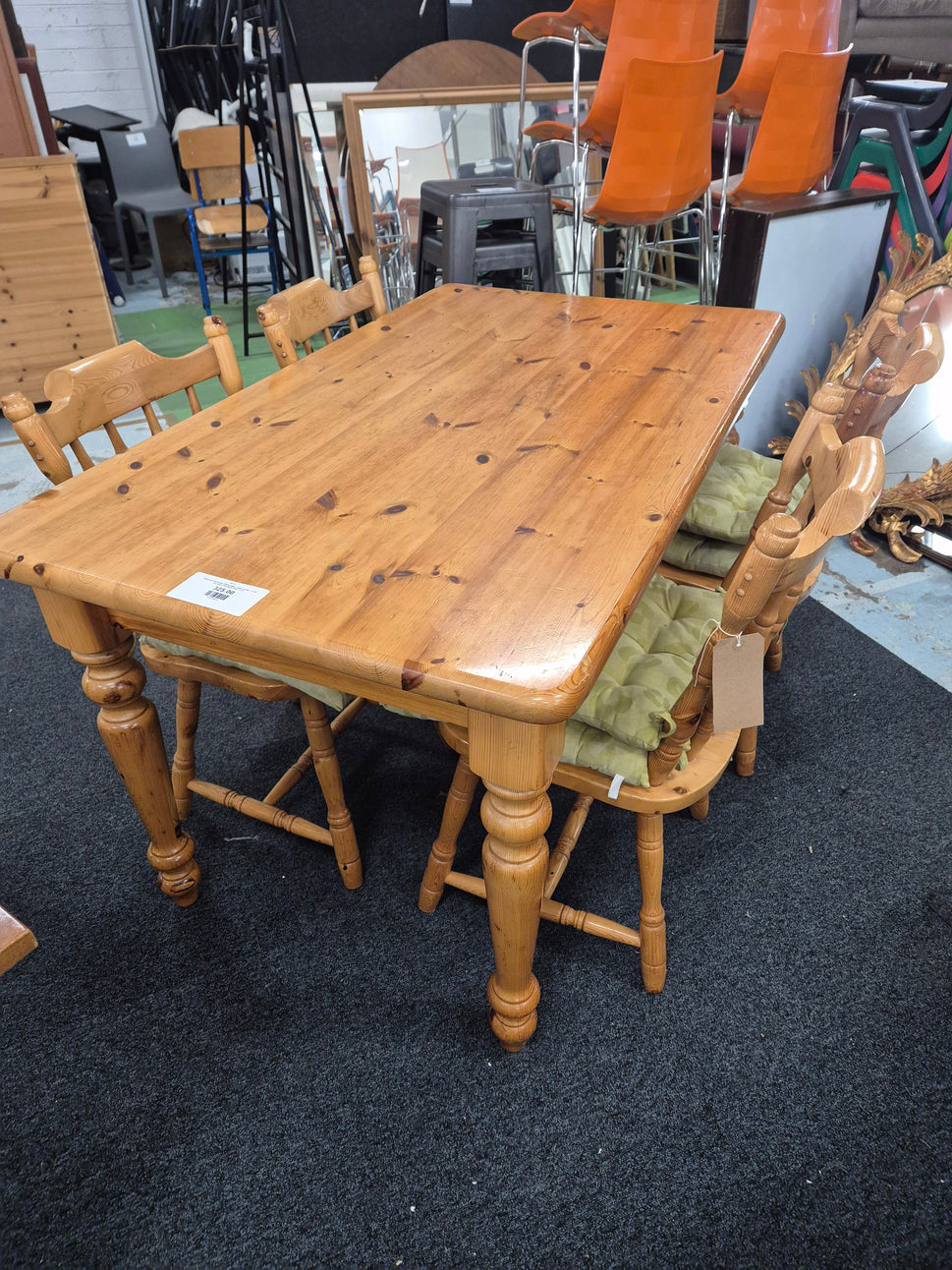 Solid pine farmhouse dining table L 1400 x W 800 x H 750 mm with 4 matching chairs  2125
