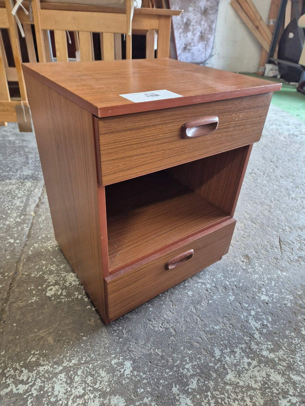 Solid wood 2 drawer bedside locker with shelf