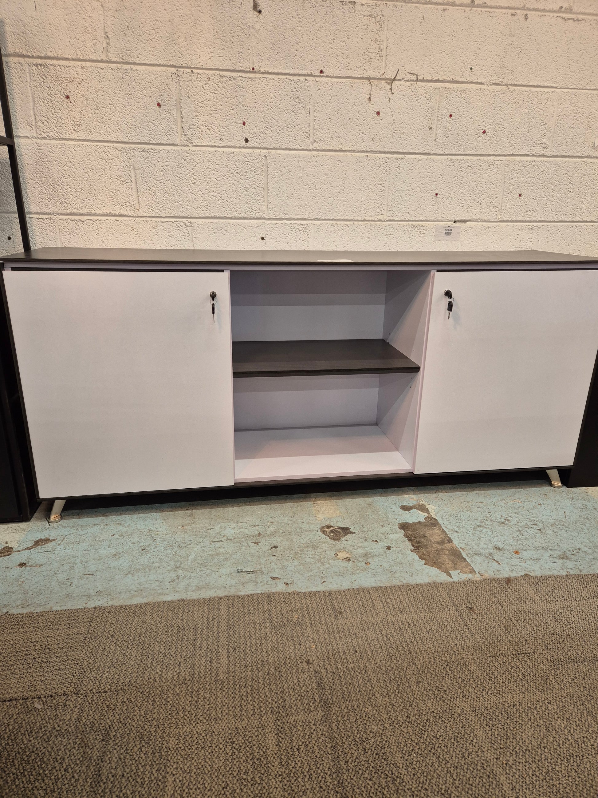 Wenge and white laminate credenza unit1800Lx450Dx800H