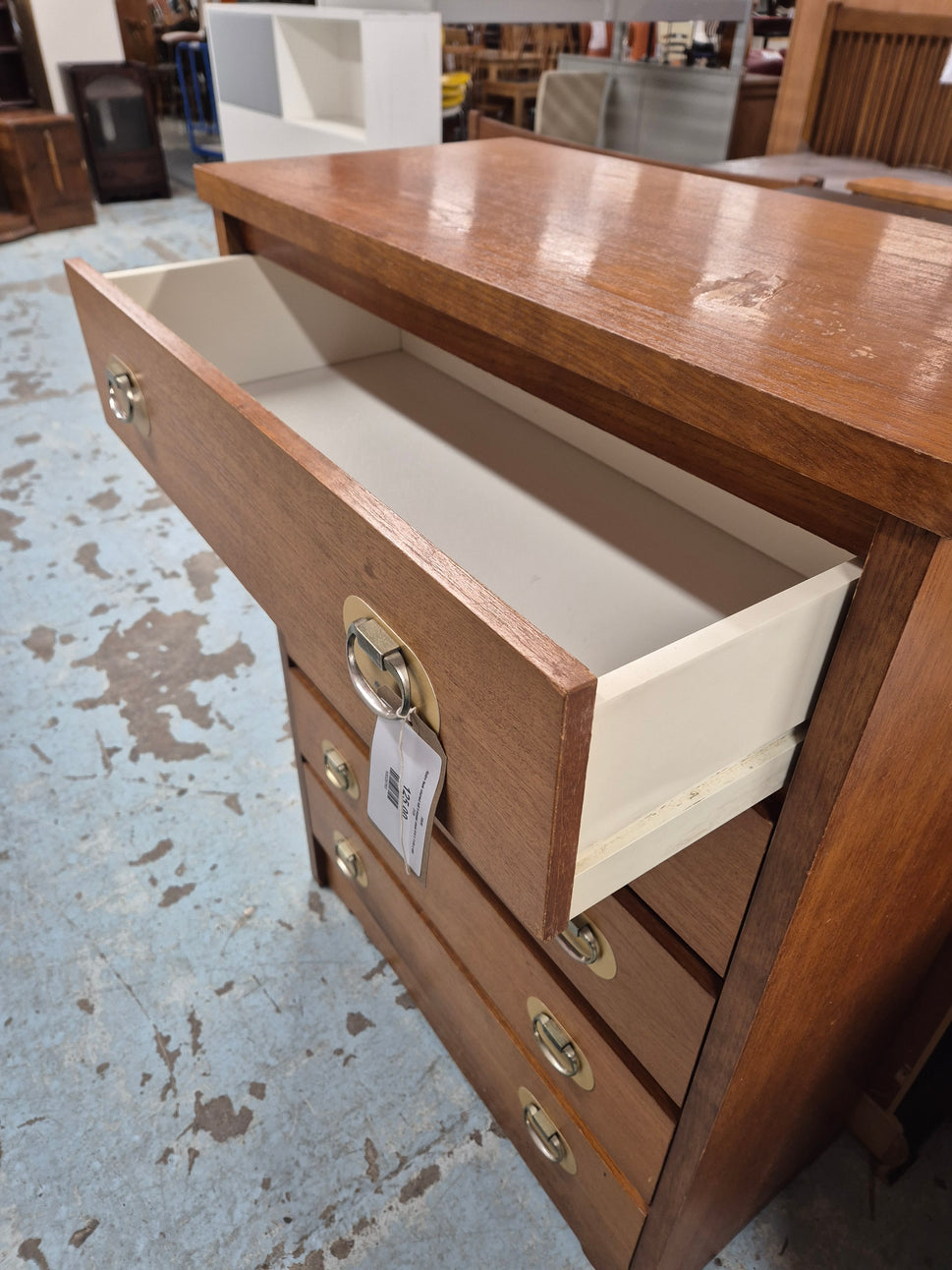 Retro teak stained tall 5 drawer chest 810 h 1100 d 400 2125